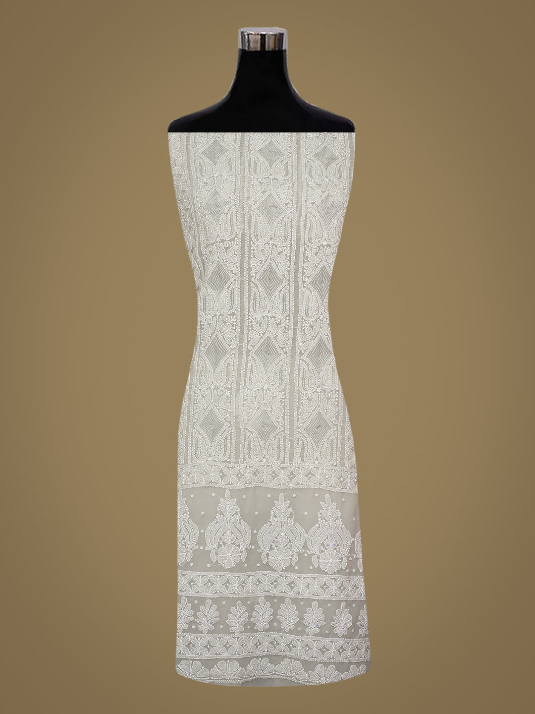 Ada Hand Embroidered Grey Faux Georgette Lucknowi Chikankari Unstitched Suit Piece With Cutdana Wrok 01A984939