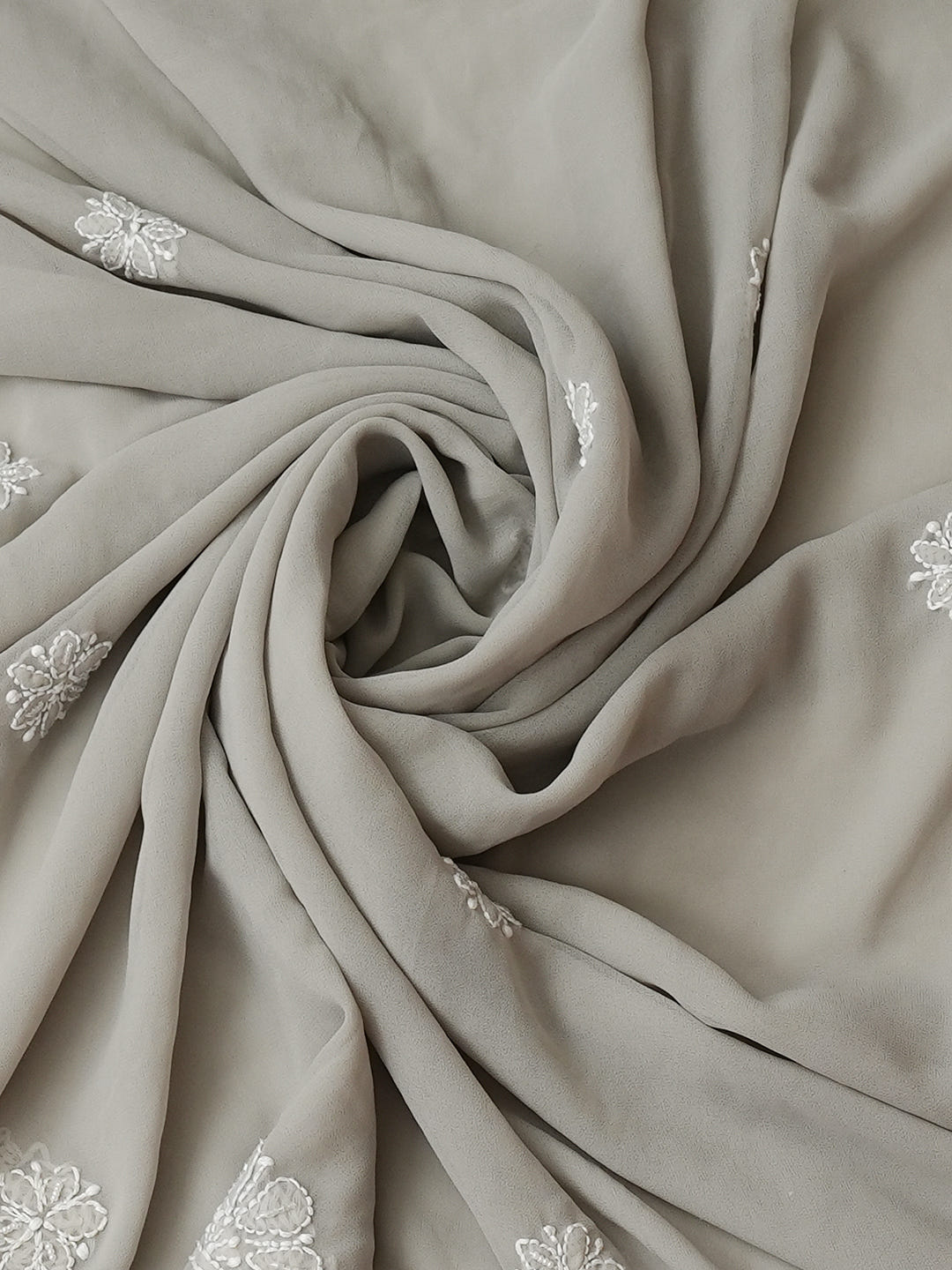 Ada Hand Embroidered Grey Faux Georgette Lucknowi Chikankari Unstitched Suit Piece With Cutdana Wrok 01A984939