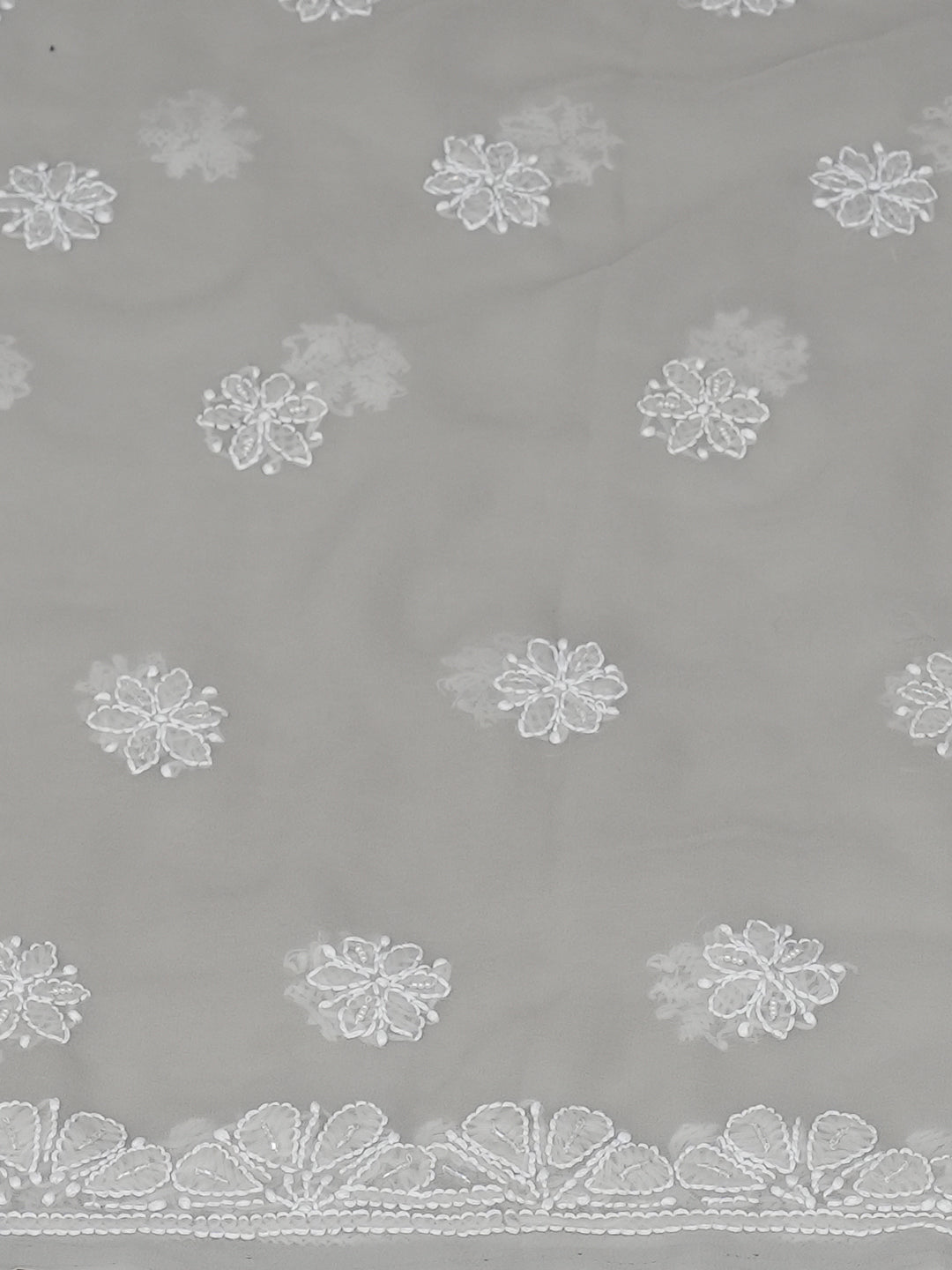 Ada Hand Embroidered Grey Faux Georgette Lucknowi Chikankari Unstitched Suit Piece With Cutdana Wrok 01A984939