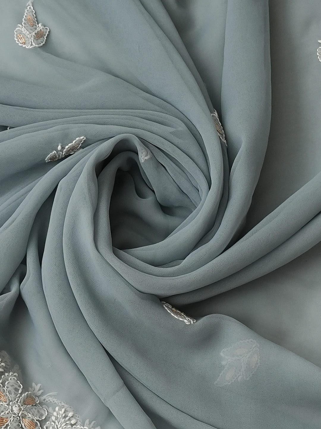 Ada Hand Embroidered Grey Faux Georgette Lucknowi Chikankari Unstitched Suit Piece With Gota Patti Work 01A998362