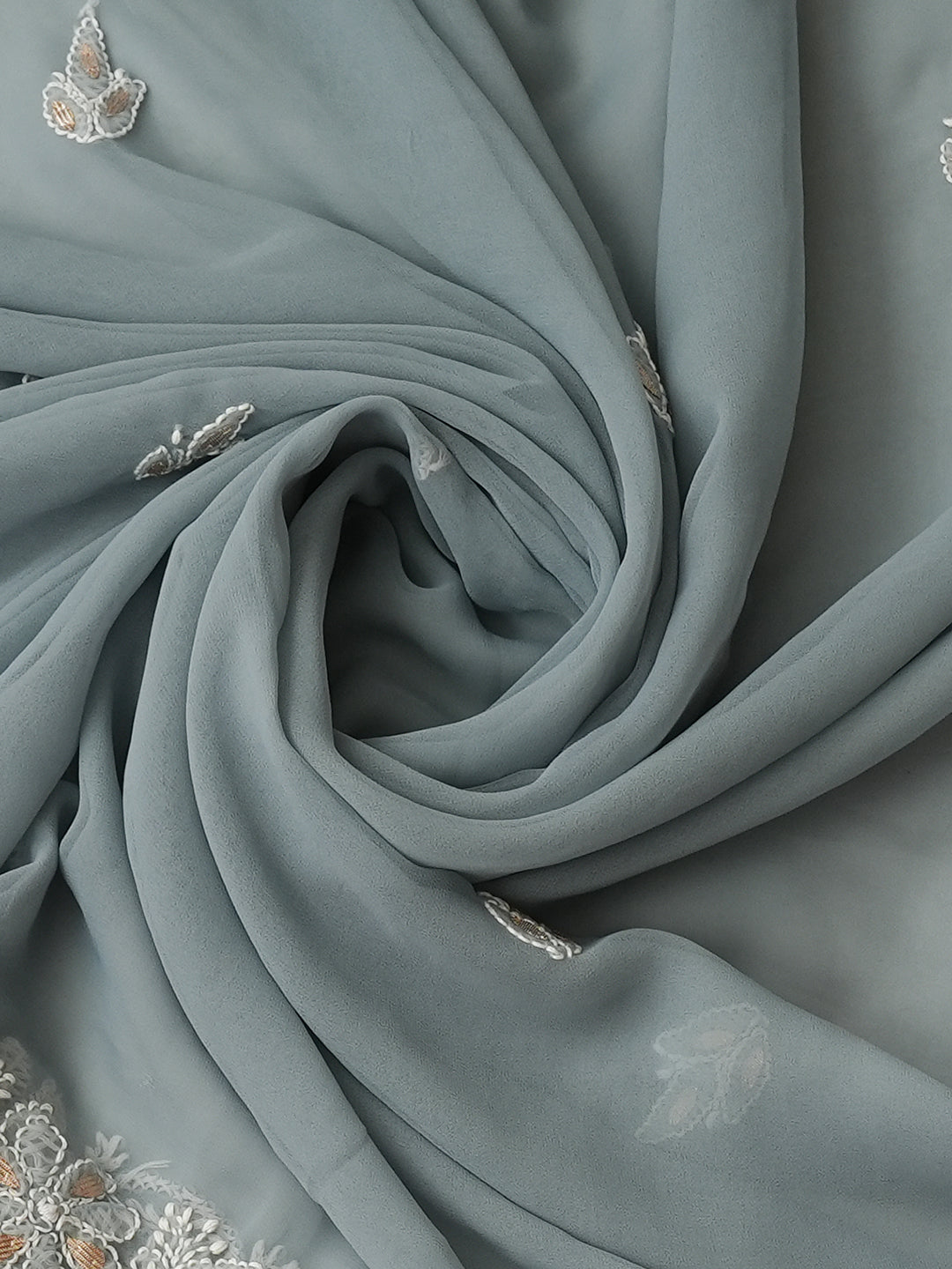 Ada Hand Embroidered Grey Faux Georgette Lucknowi Chikankari Unstitched Suit Piece With Gota Patti Work 01A998362