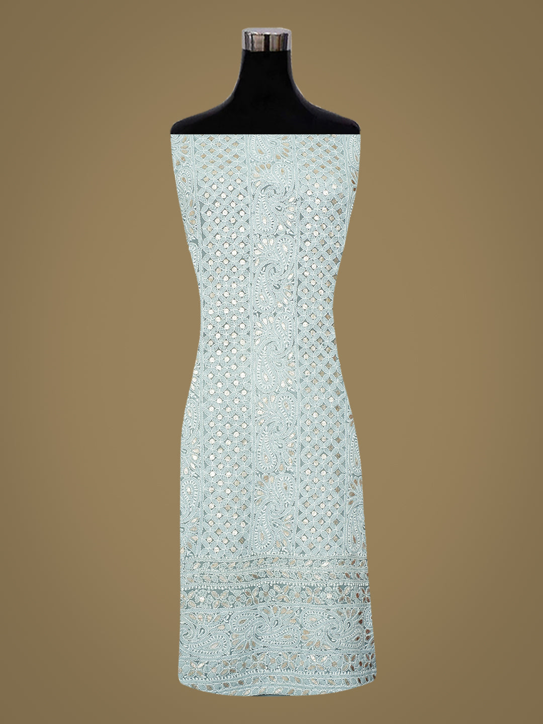Ada Hand Embroidered Grey Faux Georgette Lucknowi Chikankari Unstitched Suit Piece With Gota Patti Work 01A998362