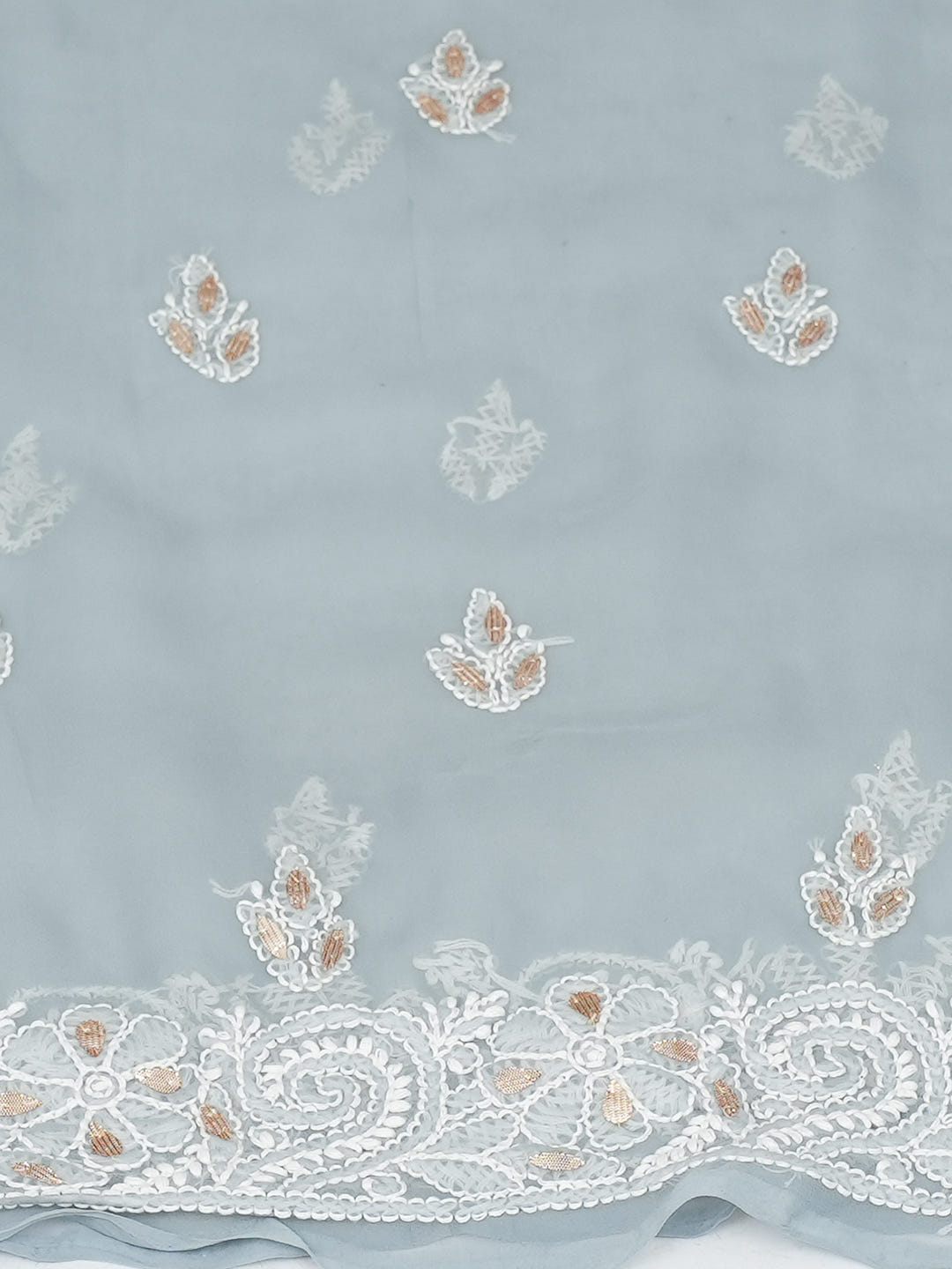 Ada Hand Embroidered Grey Faux Georgette Lucknowi Chikankari Unstitched Suit Piece With Gota Patti Work 01A998362