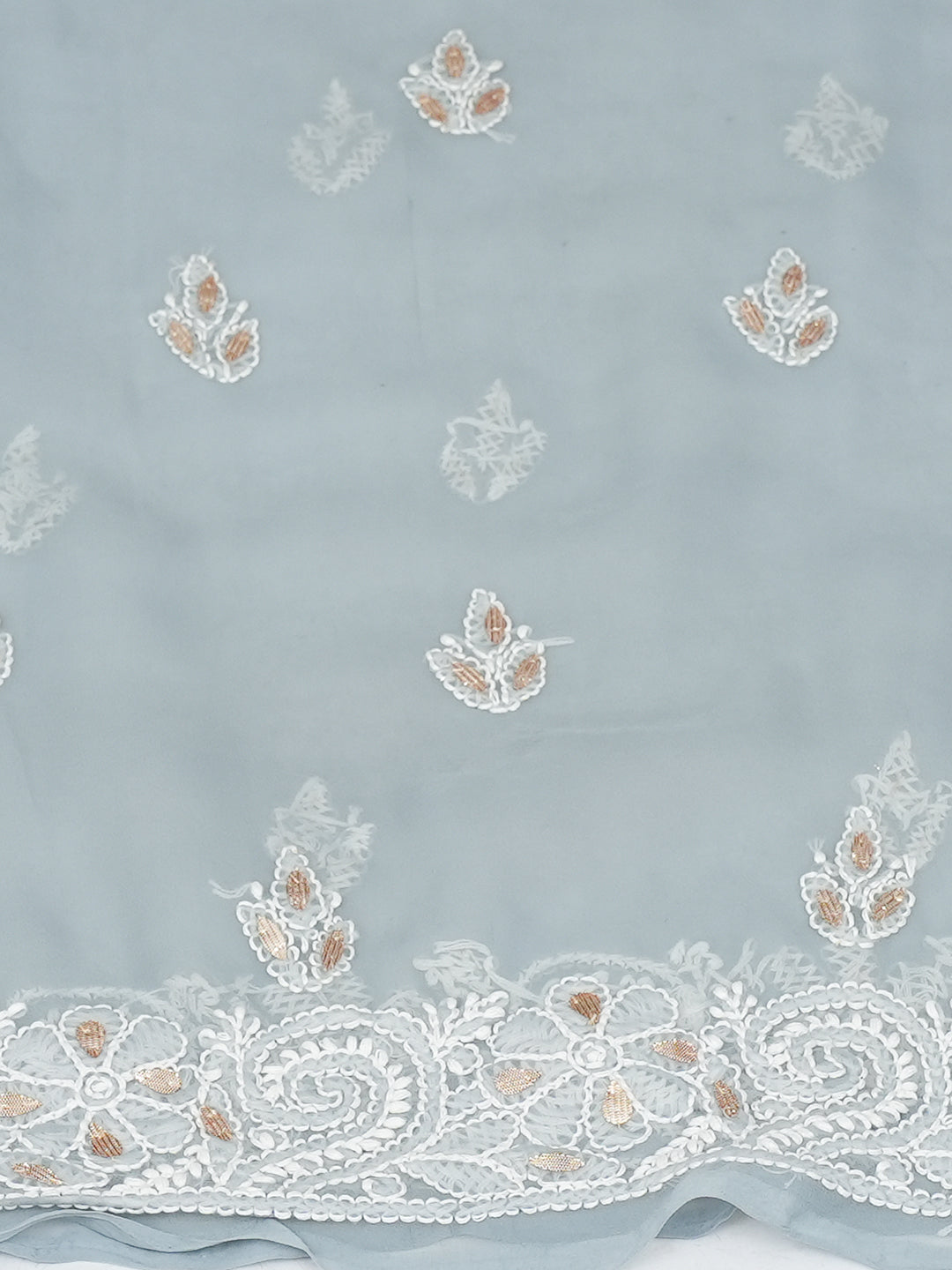 Ada Hand Embroidered Grey Faux Georgette Lucknowi Chikankari Unstitched Suit Piece With Gota Patti Work 01A998362
