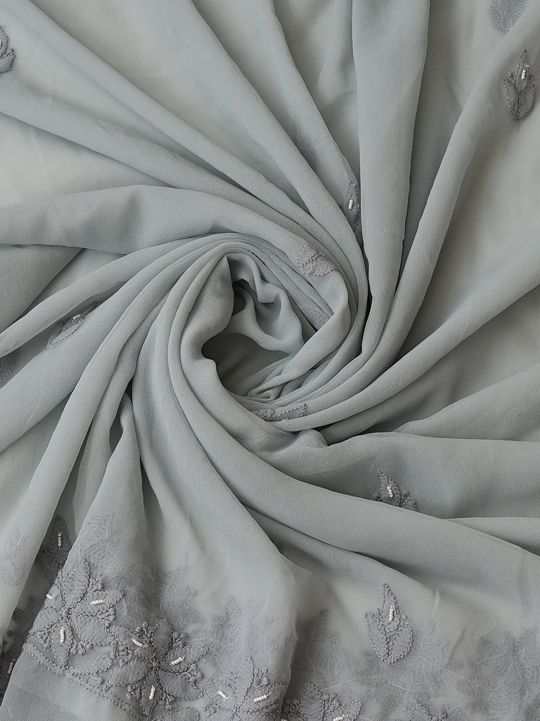 Ada Hand Embroidered Grey Faux Georgette Lucknowi Chikankari Unstitched Suit Piece With Pearl Work 01A998067