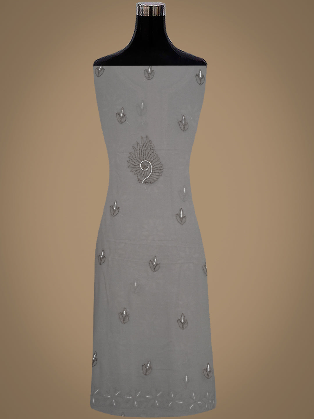 Ada Hand Embroidered Grey Georgette Lucknowi Chikankari Unstitched Suit Piece With Pearl Work 01A998070