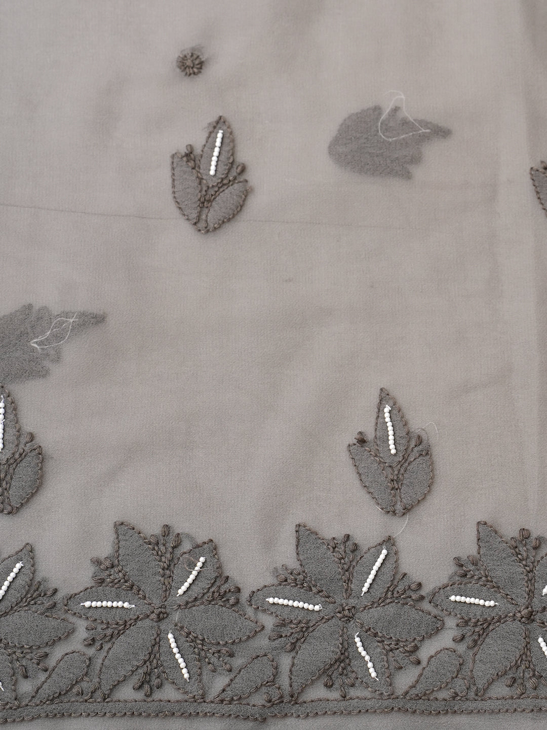 Ada Hand Embroidered Grey Georgette Lucknowi Chikankari Unstitched Suit Piece With Pearl Work 01A998070
