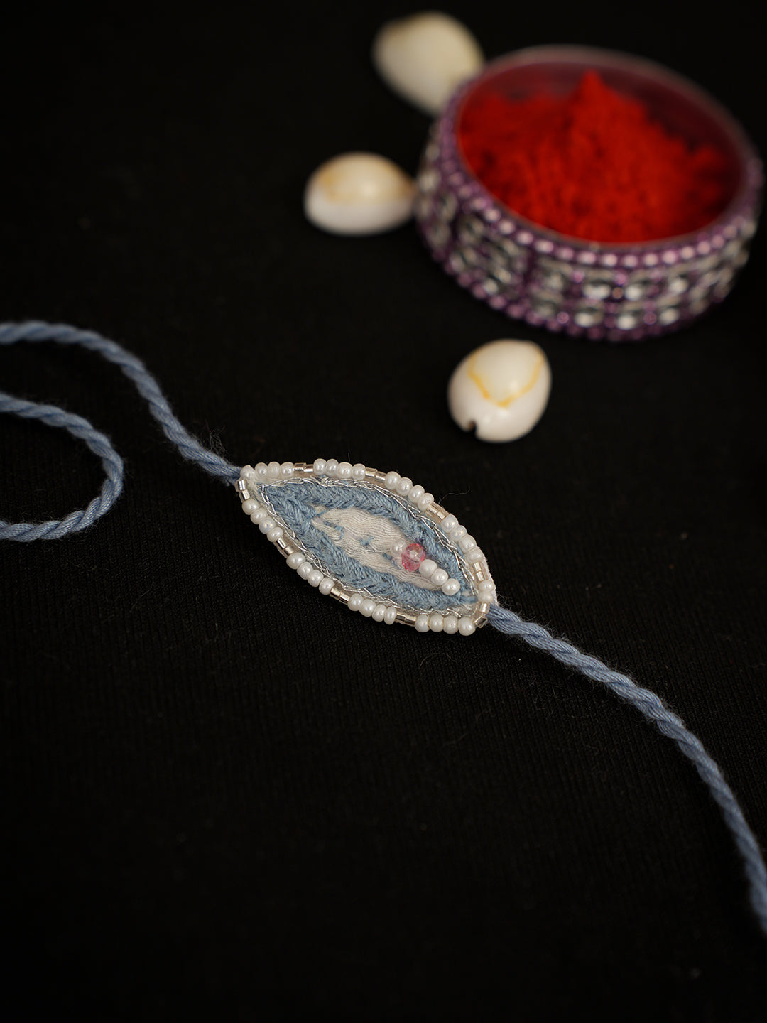 Ada Hand Embroidered Grey Georgette Raksha Sutra Rakhi With Zari Work_1