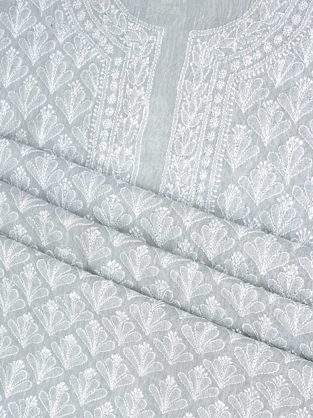 Ada Hand Embroidered Grey Khadi Cotton  Lucknowi Chikankari Unstitched Suit Set With Chiffon Dupatta 01A973031