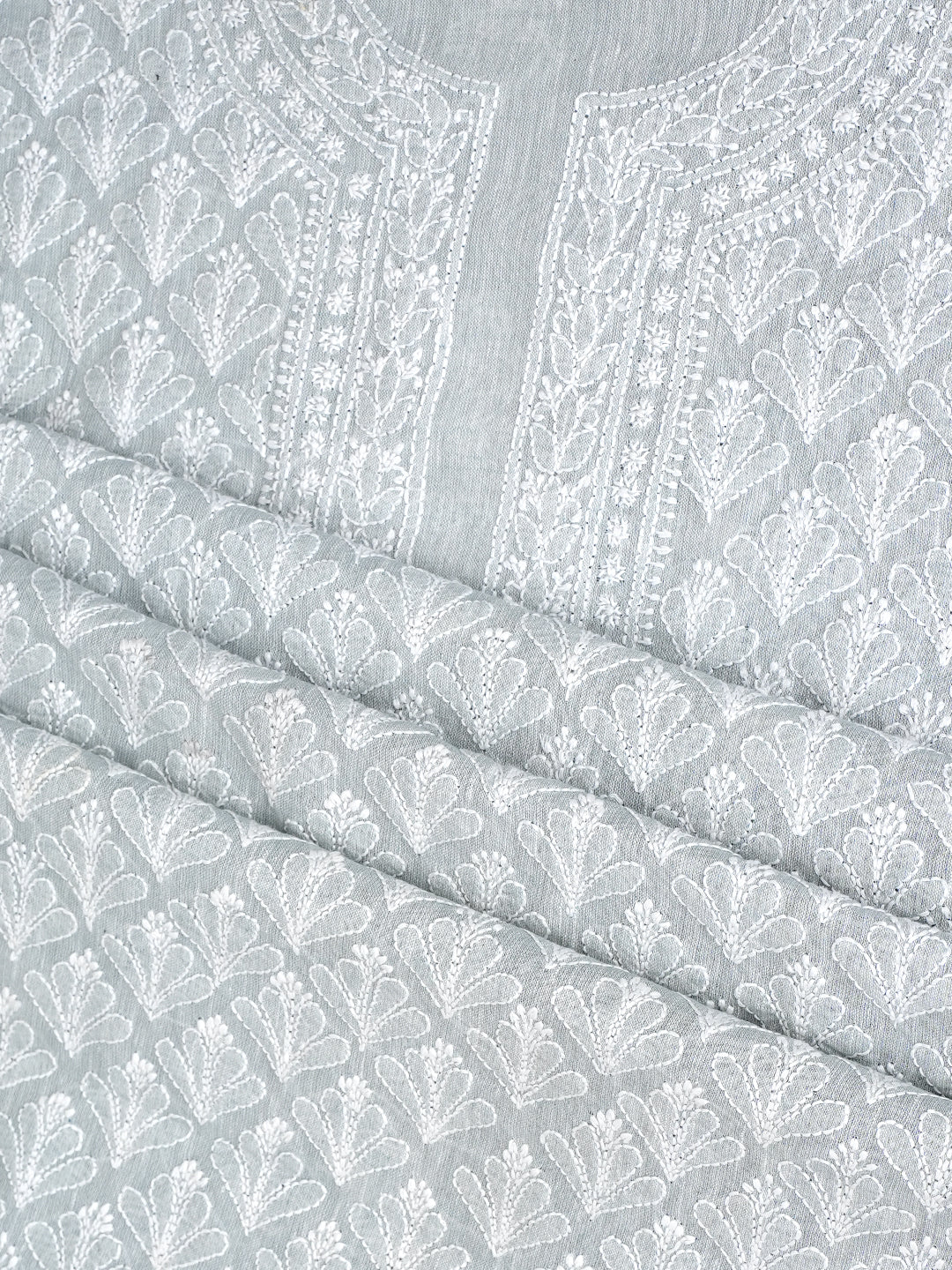 Ada Hand Embroidered Grey Khadi Cotton  Lucknowi Chikankari Unstitched Suit Set With Chiffon Dupatta 01A973031