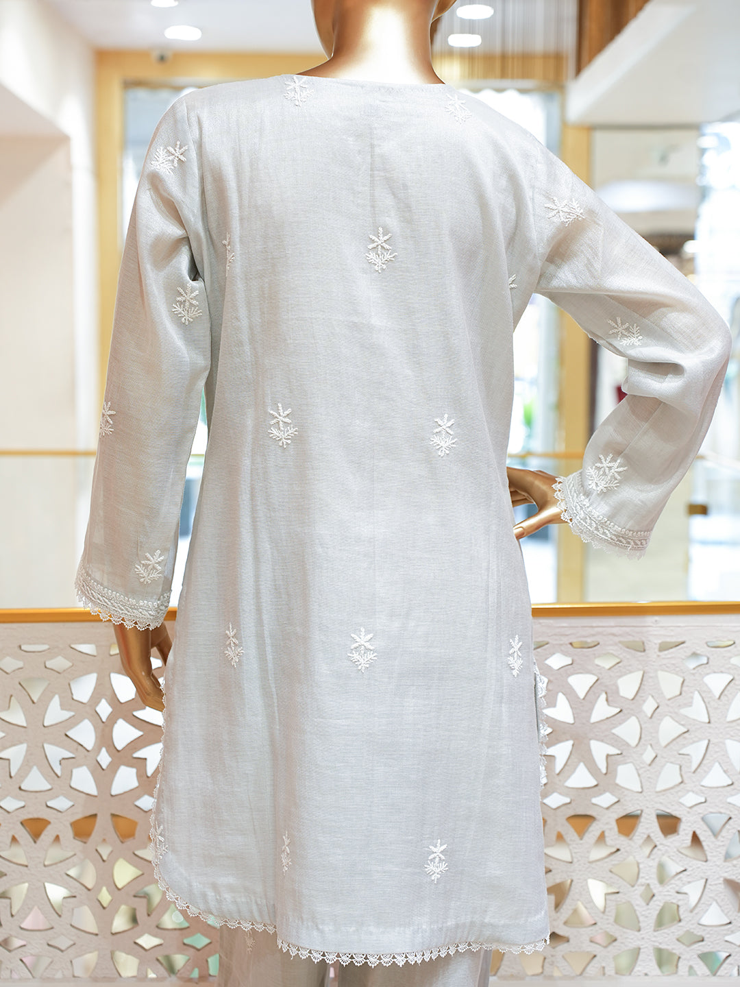 Ada Hand Embroidered Grey Tissue Lucknowi Chikankari Co-Ord Set 01A901640_3