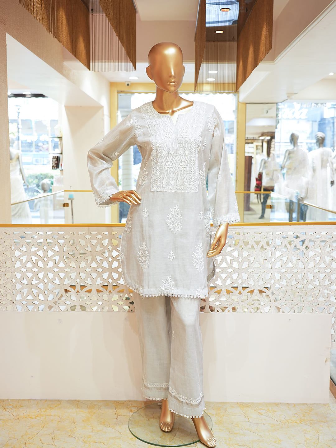 Ada Hand Embroidered Grey Tissue Lucknowi Chikankari Co-Ord Set 01A901640_1