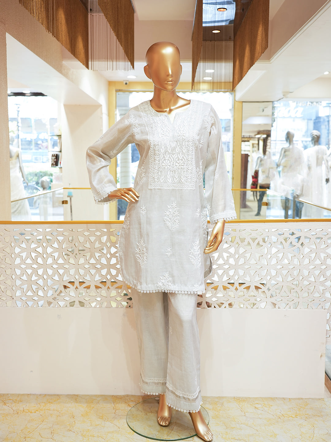 Ada Hand Embroidered Grey Tissue Lucknowi Chikankari Co-Ord Set 01A901640_1