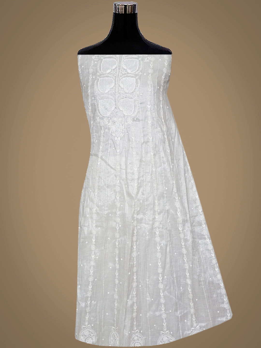Ada Hand Embroidered Grey Tissue Lucknowi Chikankari Semi Unstitched Kurta Dupatta Set With Cutdana Work 01A992989