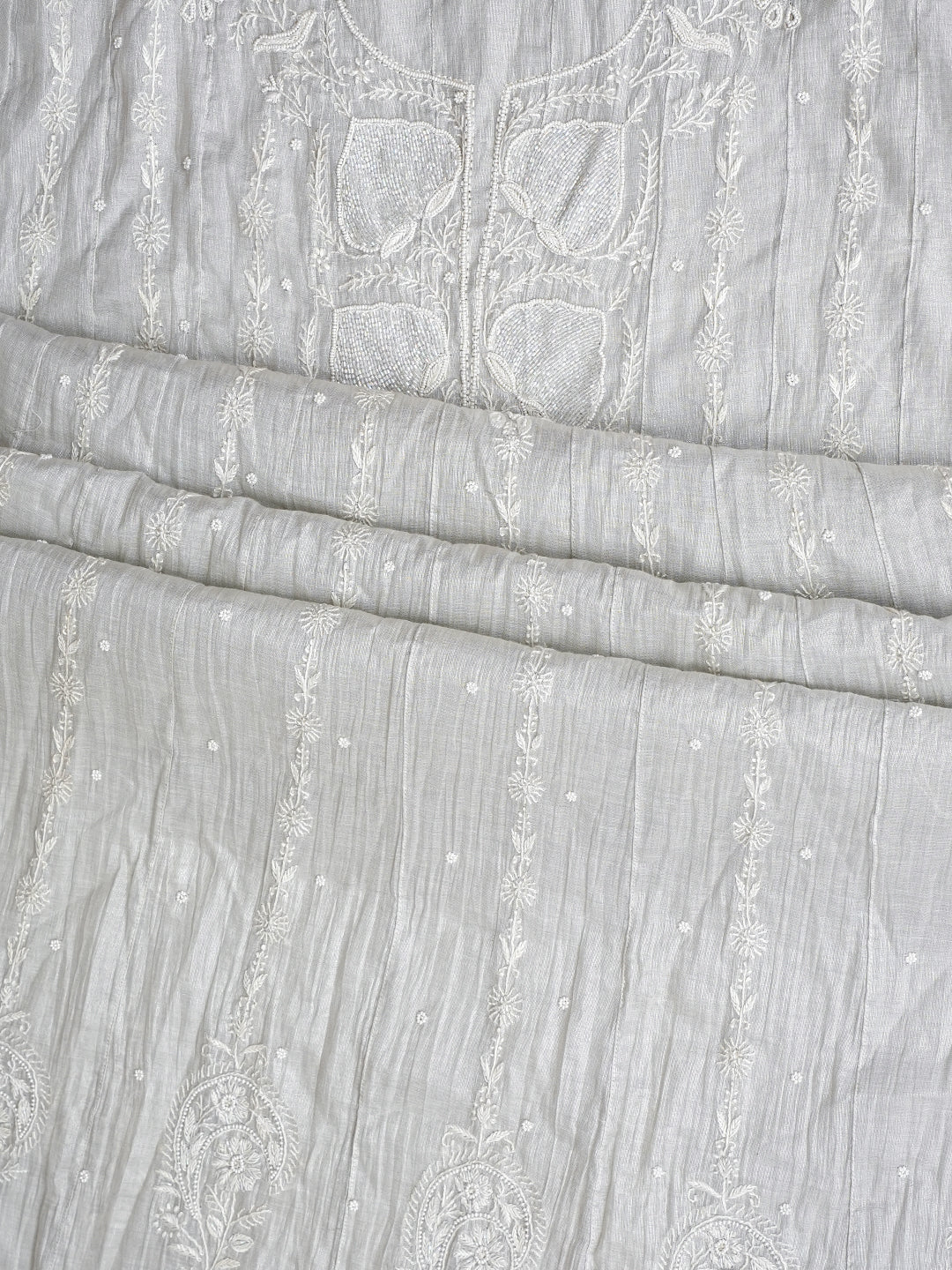 Ada Hand Embroidered Grey Tissue Lucknowi Chikankari Semi Unstitched Kurta Dupatta Set With Cutdana Work 01A992989