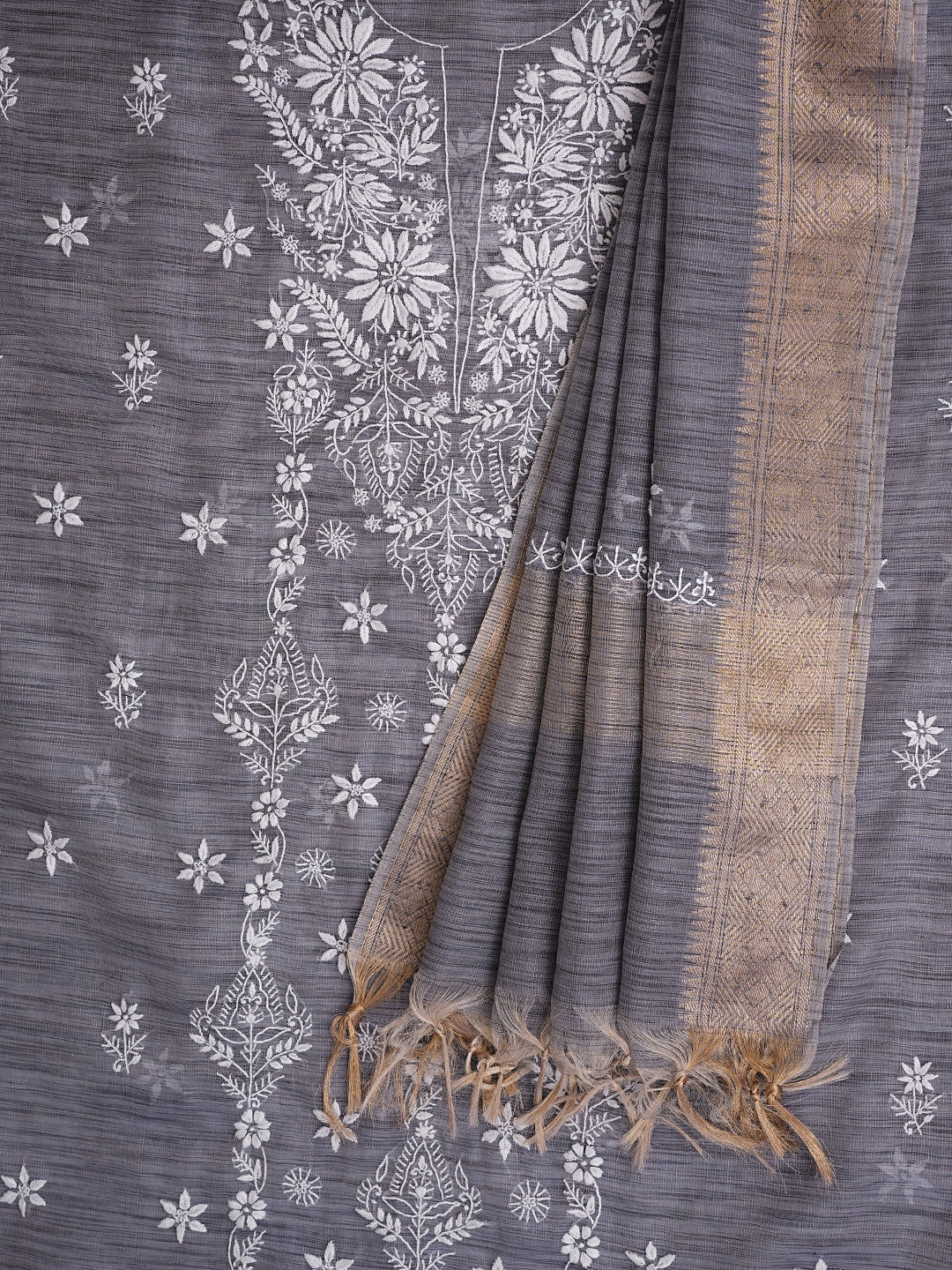 Grey Kota Tissue Chikankari Kurta Set for Festive Wear