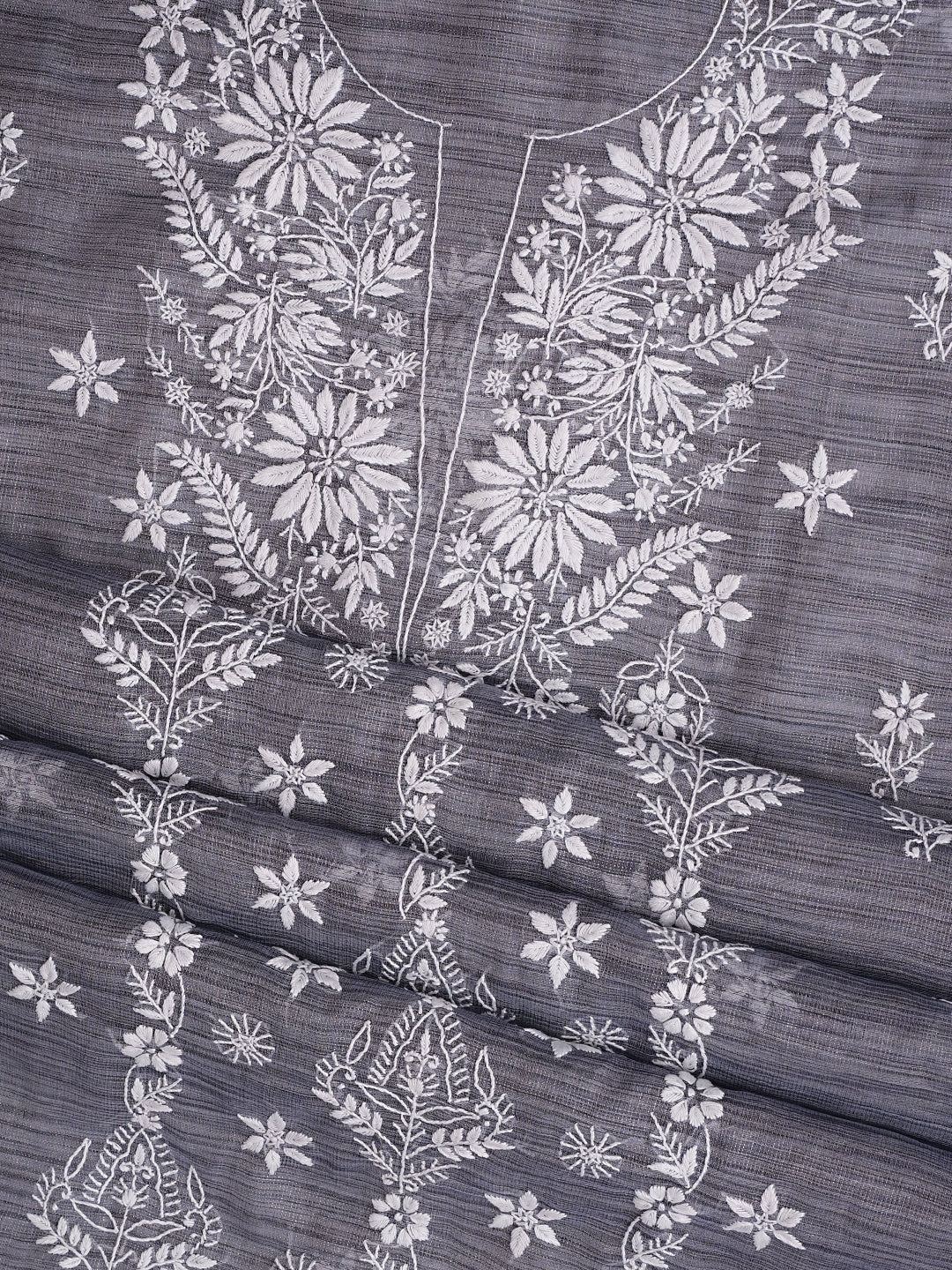 Traditional Grey Lucknowi Chikankari Dress Material for Women