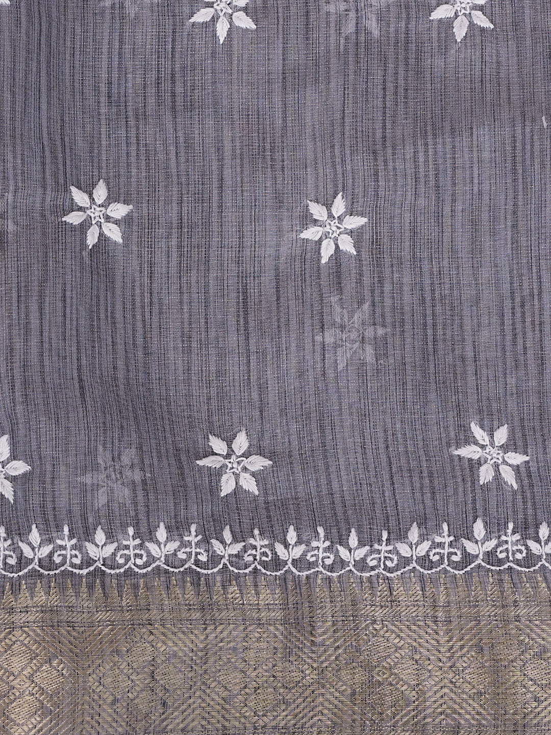 Ada Handcrafted Grey Tissue Kurta Dupatta Set with White Threadwork