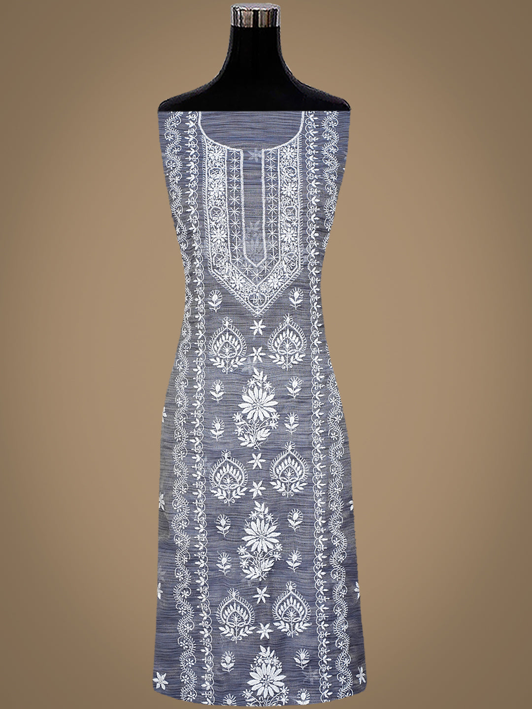 Elegant Grey Lucknowi Chikankari Tissue Kurta with Dupatta