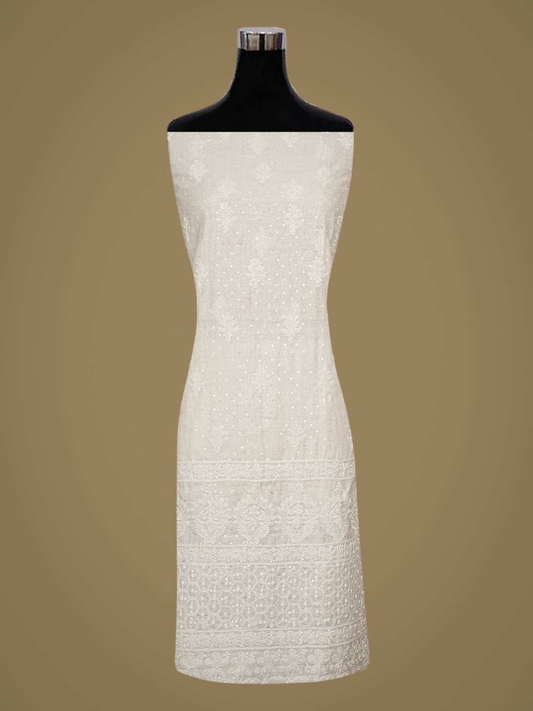Ada Hand Embroidered Grey Tissue Lucknowi Chikankari Unstitched Kurta Dupatta Set With Cutdana Work 01A1003697