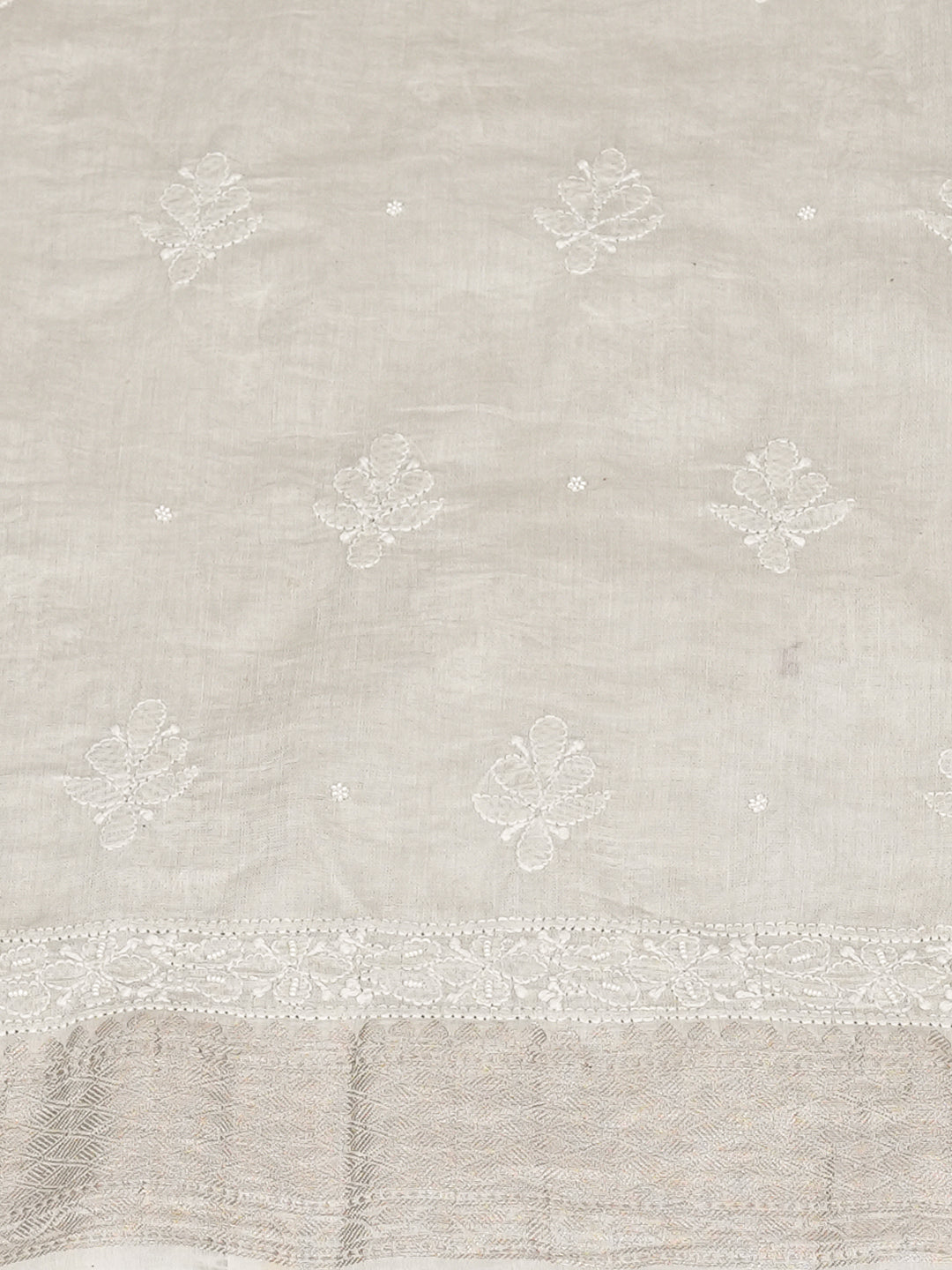 Ada Hand Embroidered Grey Tissue Lucknowi Chikankari Unstitched Kurta Dupatta Set With Cutdana Work 01A1003697