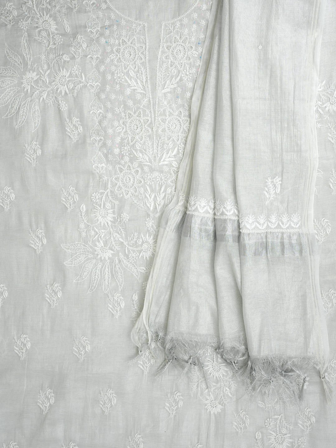 Ada Hand Embroidered Grey Tissue Lucknowi Chikankari Unstitched Kurta Dupatta Set With Pearl Work 01A1012763_6