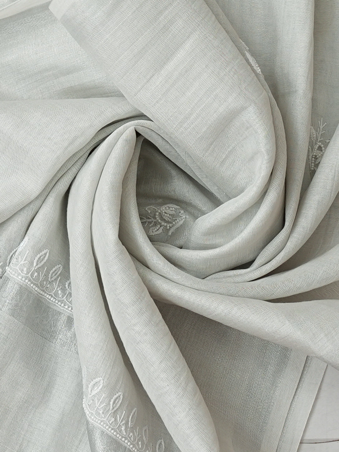 Ada Hand Embroidered Grey Tissue Lucknowi Chikankari Unstitched Kurta Dupatta Set With Pearl Work 01A987139