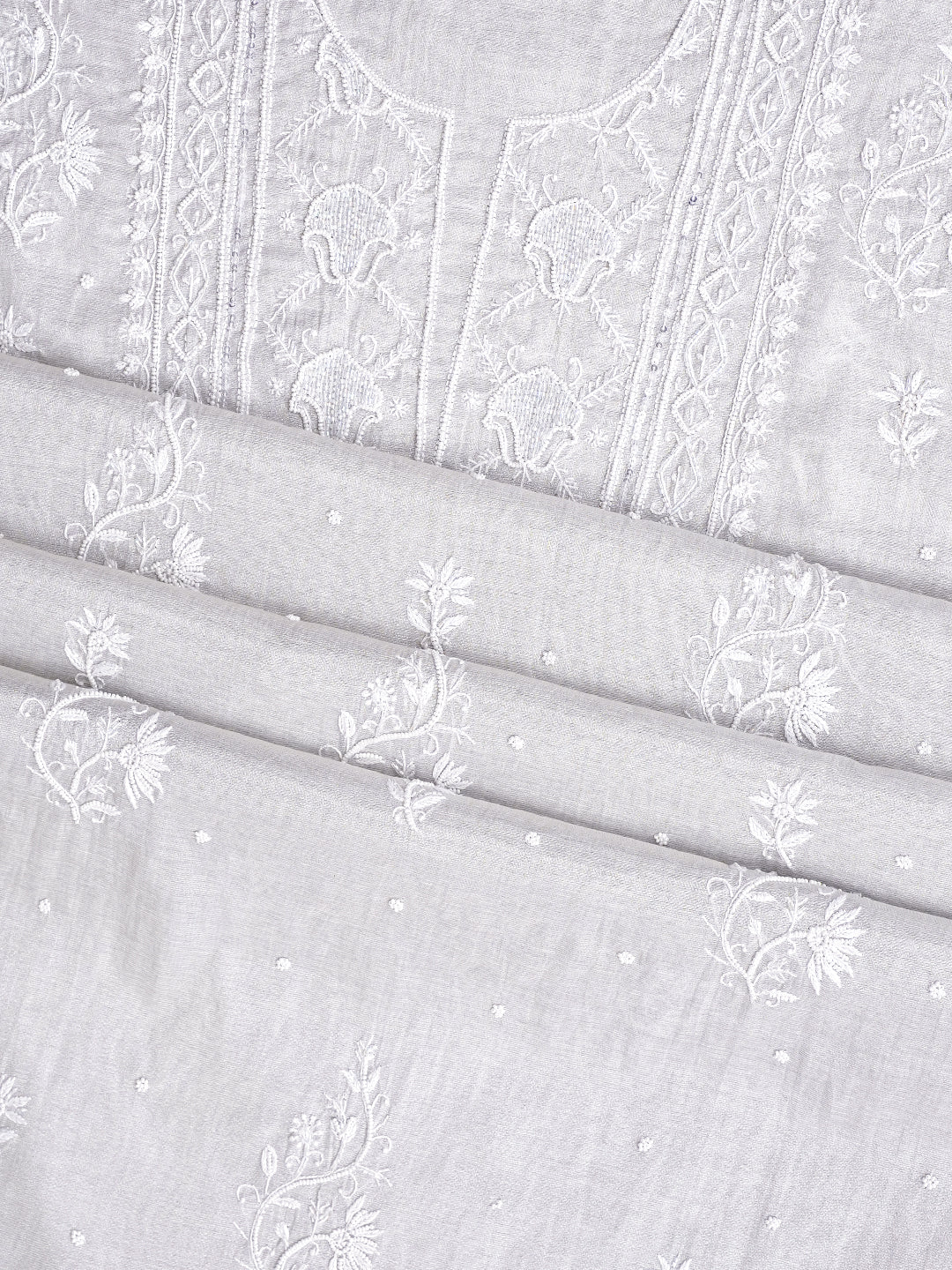 Ada Hand Embroidered Grey Tissue Lucknowi Chikankari Unstitched Kurta Dupatta Set With Pearl Work 01A987144