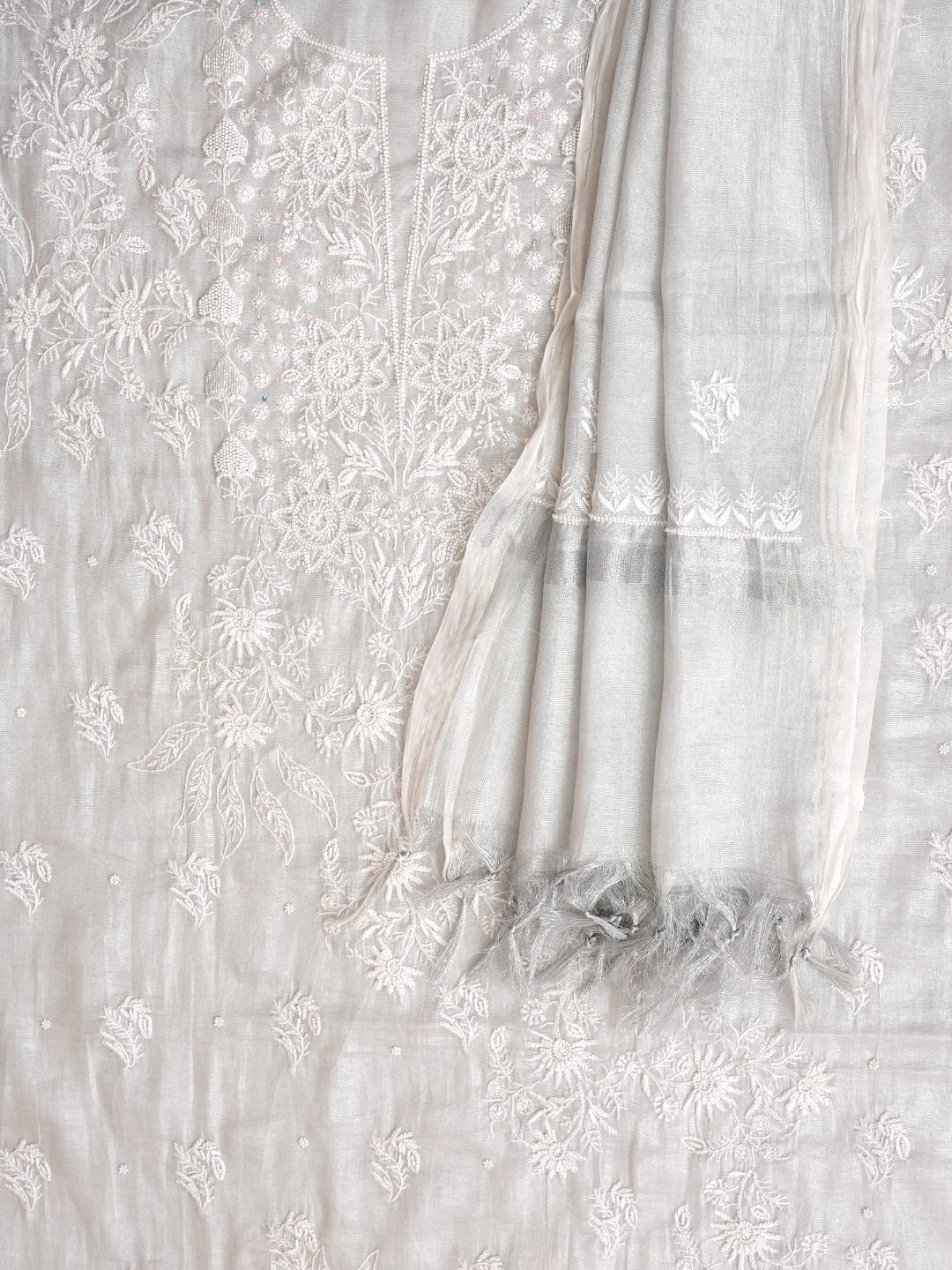 Ada Grey Tissue Unstitched Kurta Dupatta_4