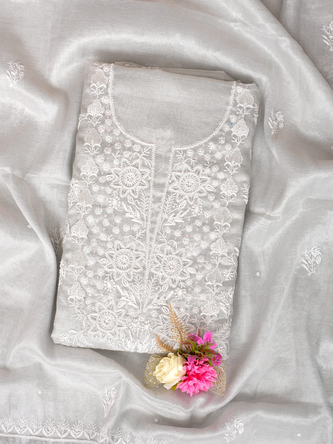 Ada Grey Tissue Unstitched Kurta Dupatta_1