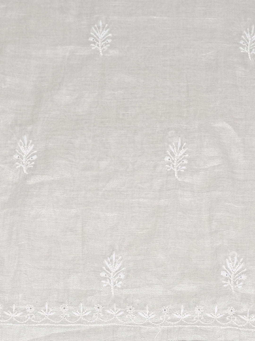 Ada Hand Embroidered Grey Tissue Unstitched Lucknowi Chikankari Kurta Dupatta Set With Pearl Work 01A967705
