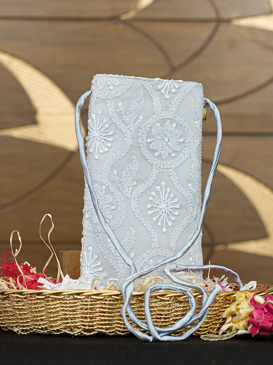 Ada Hand Embroidered Grey Viscose Georgette Lucknowi Chikankari Mobile Cover 01A965114