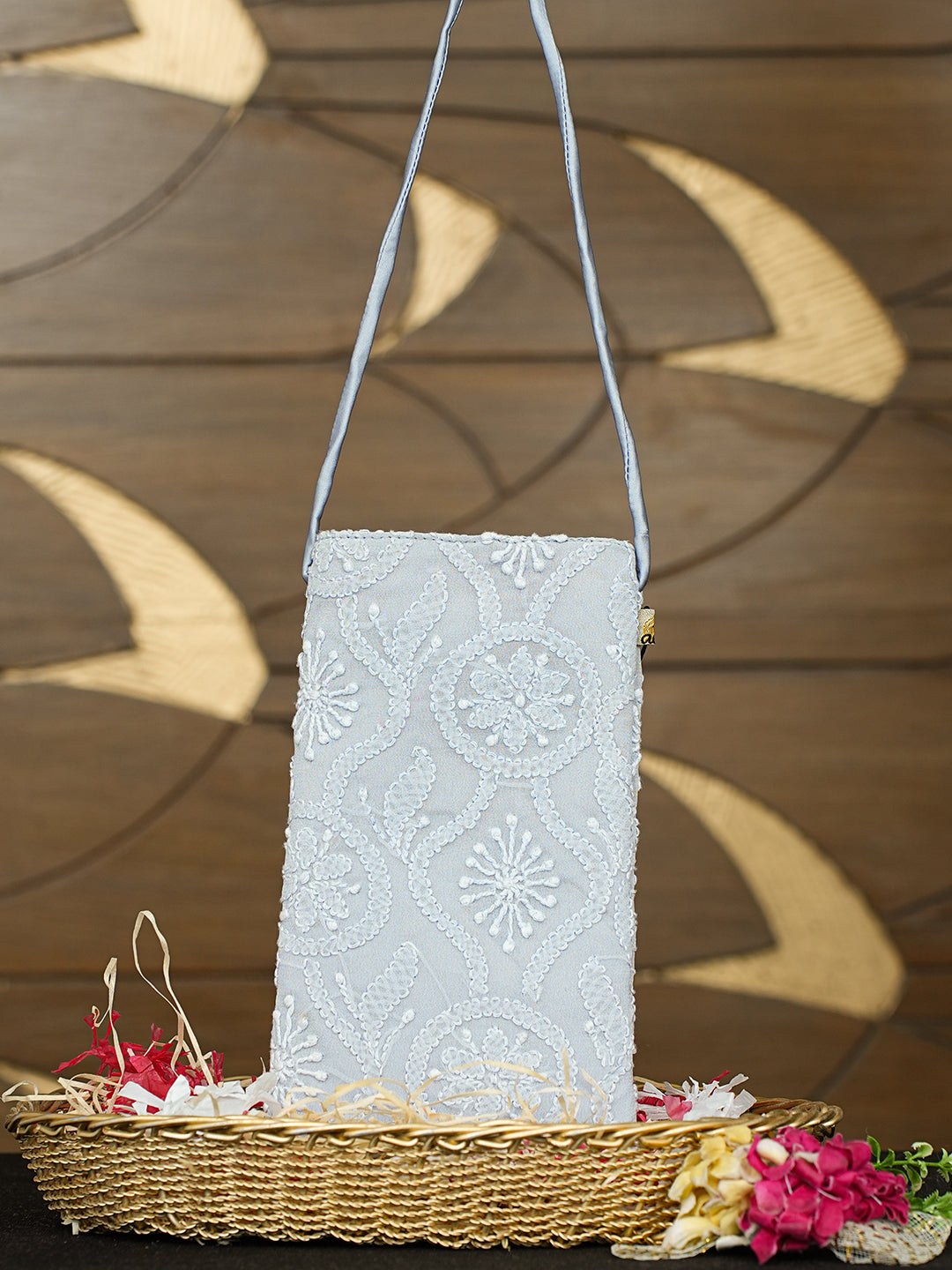 Ada Hand Embroidered Grey Viscose Georgette Lucknowi Chikankari Mobile Cover 01A965114