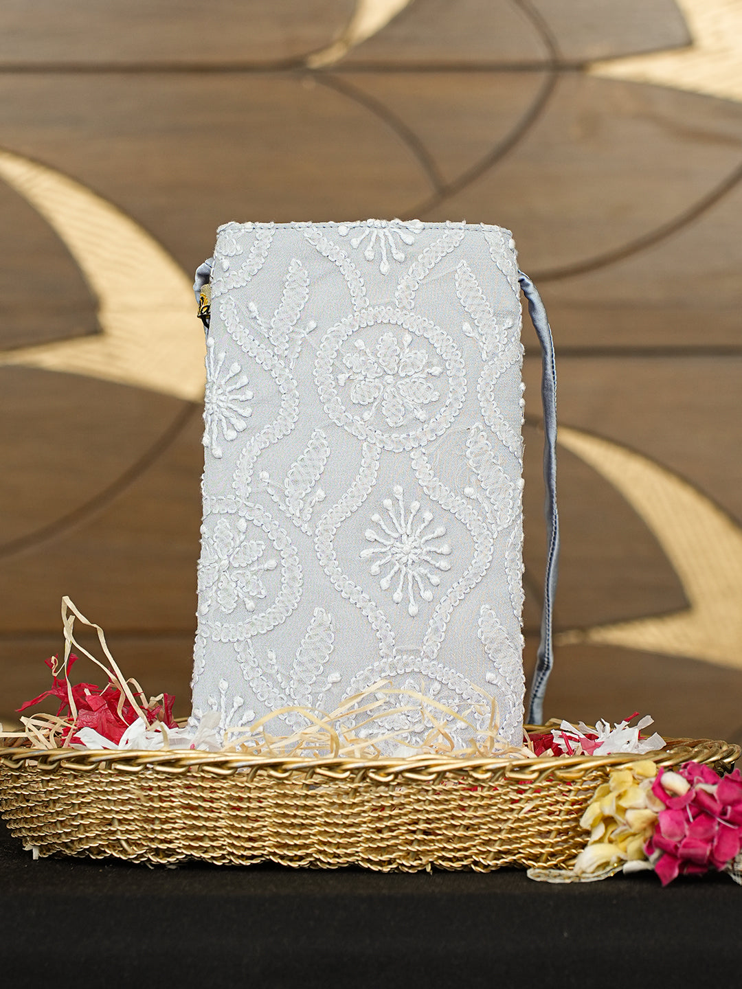 Ada Hand Embroidered Grey Viscose Georgette Lucknowi Chikankari Mobile Cover 01A965114