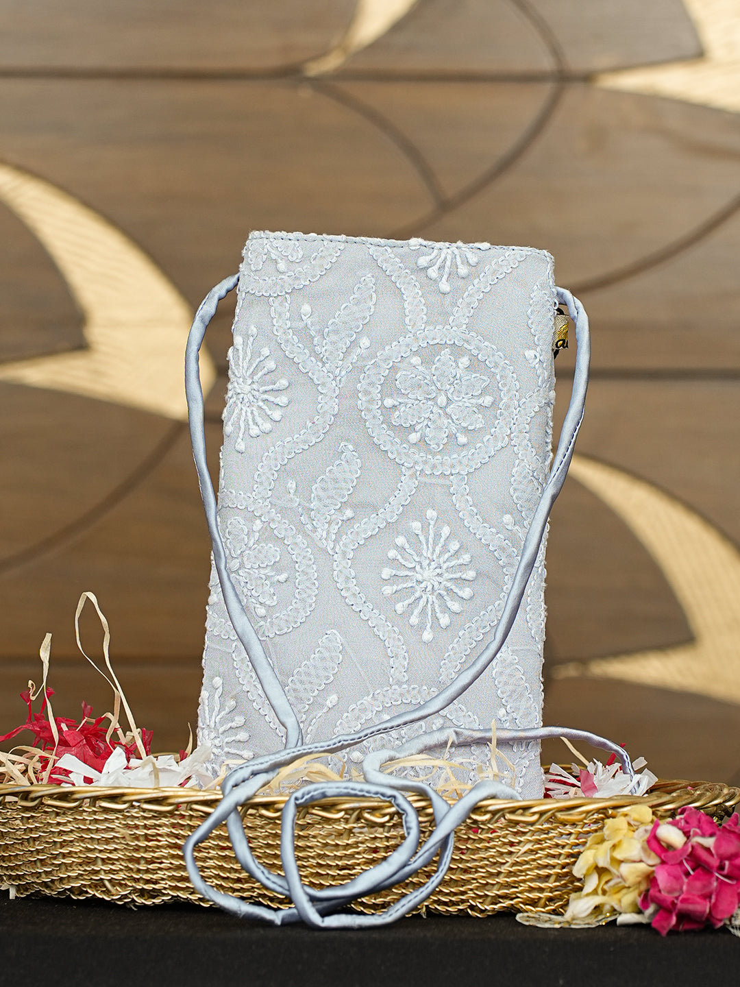 Ada Hand Embroidered Grey Viscose Georgette Lucknowi Chikankari Mobile Cover 01A965114