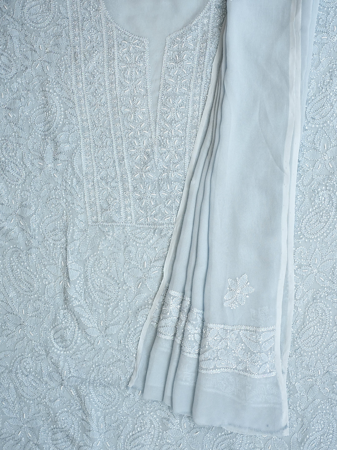 Women’s Grey Viscose Georgette Ethnic Kurta Set with Chikankari Work