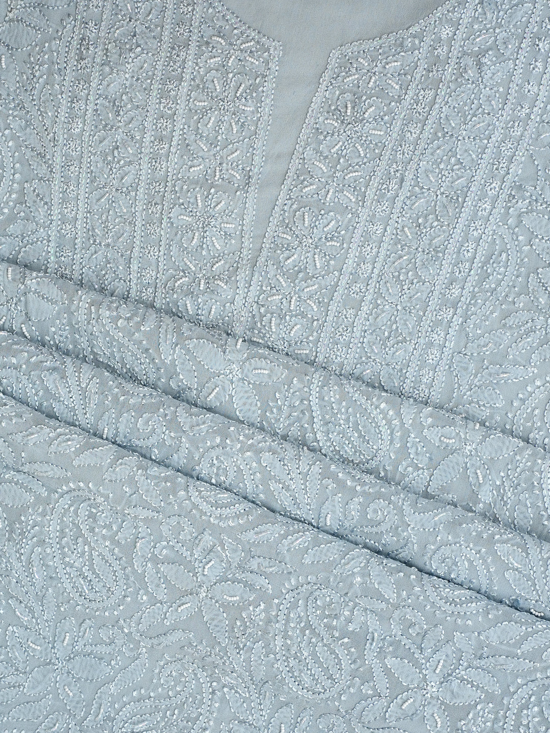 Traditional Grey Lucknowi Chikankari Suit Set with Matching Dupatta