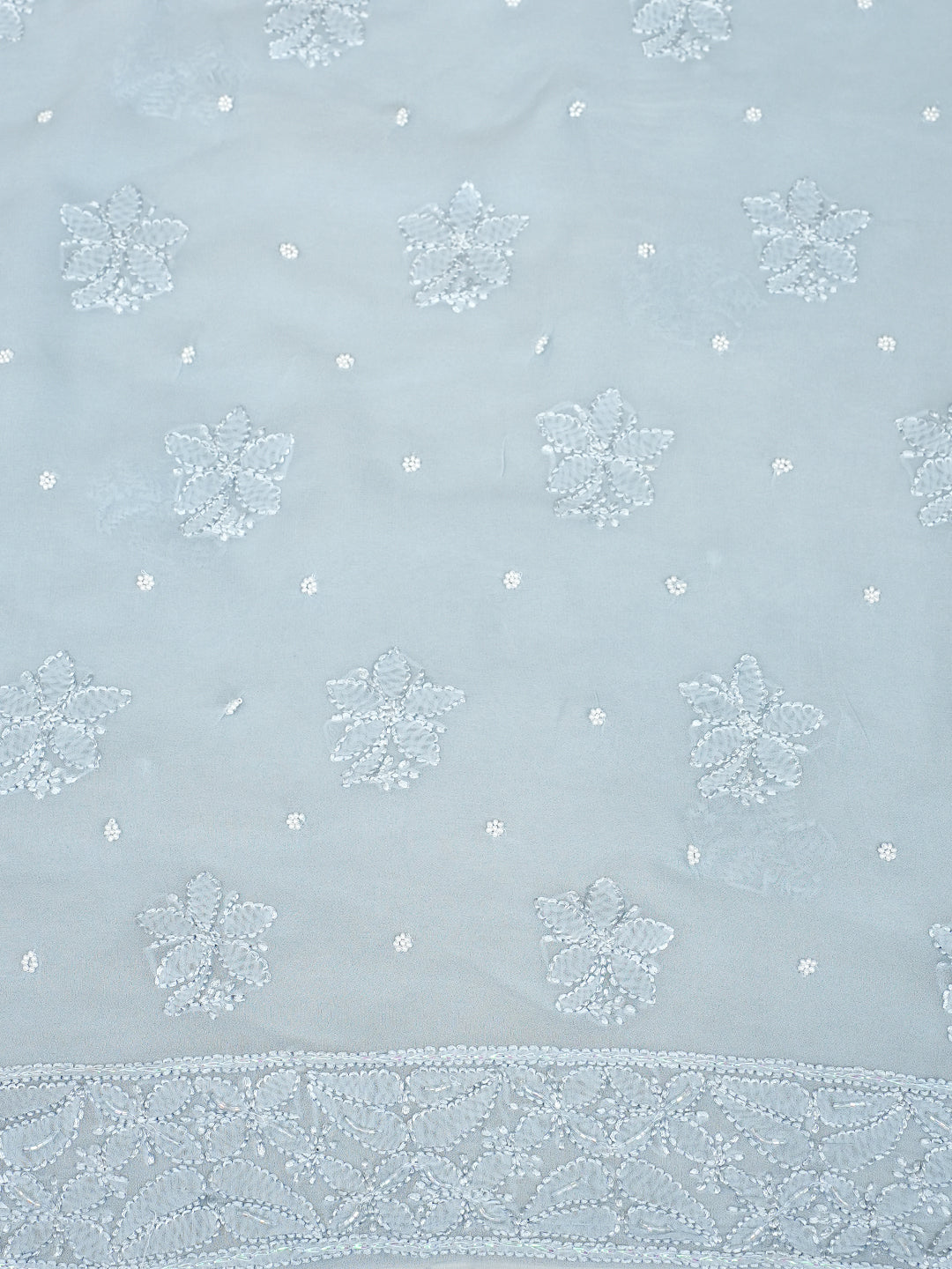 Designer Grey Hand Embroidered Chikankari Kurta Fabric Set