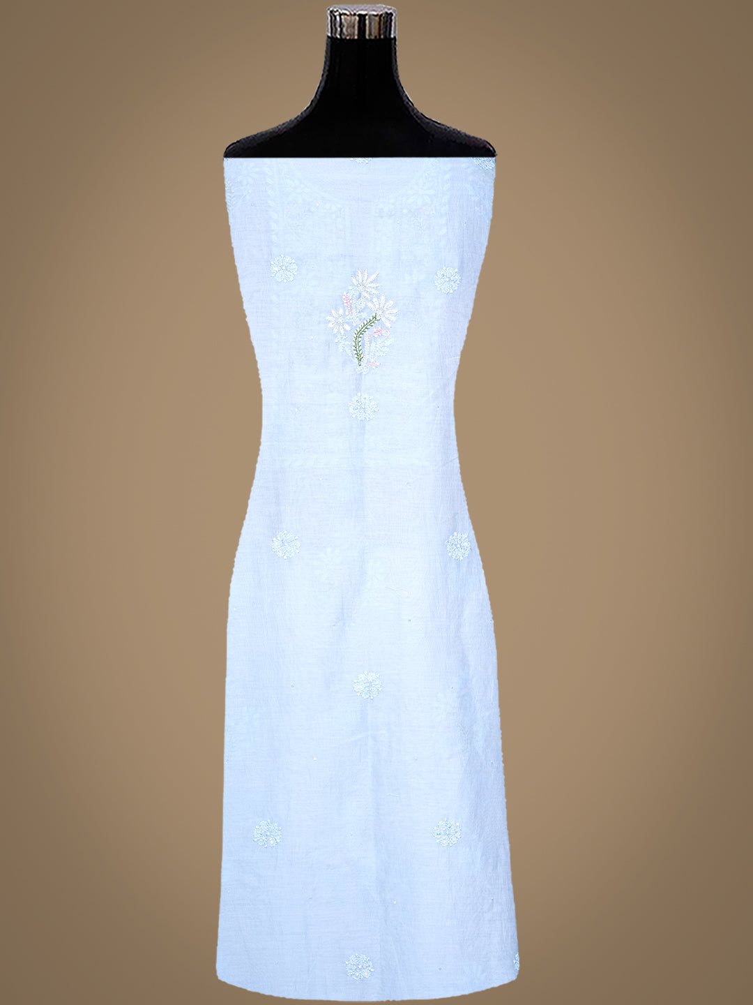 Ada Hand Embroidered Ice Blue Chanderi Unstitched Lucknowi Chikankari Kurta Dupatta Set With Sequinned Work 01A983134