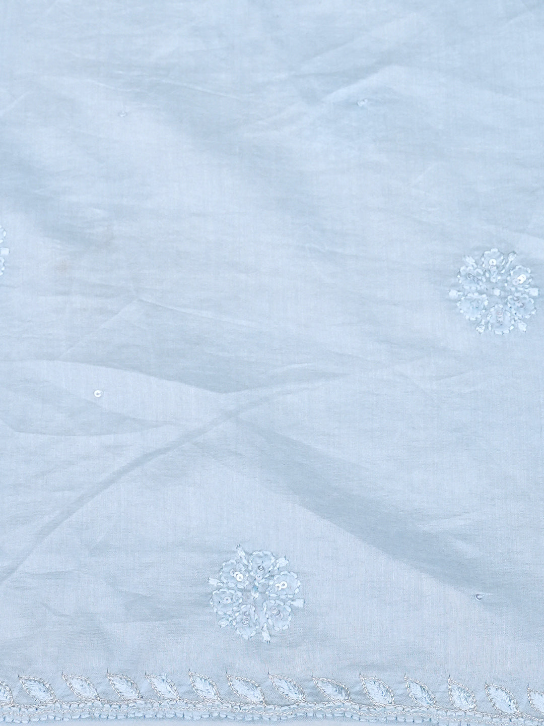 Ada Hand Embroidered Ice Blue Chanderi Unstitched Lucknowi Chikankari Kurta Dupatta Set With Sequinned Work 01A983134