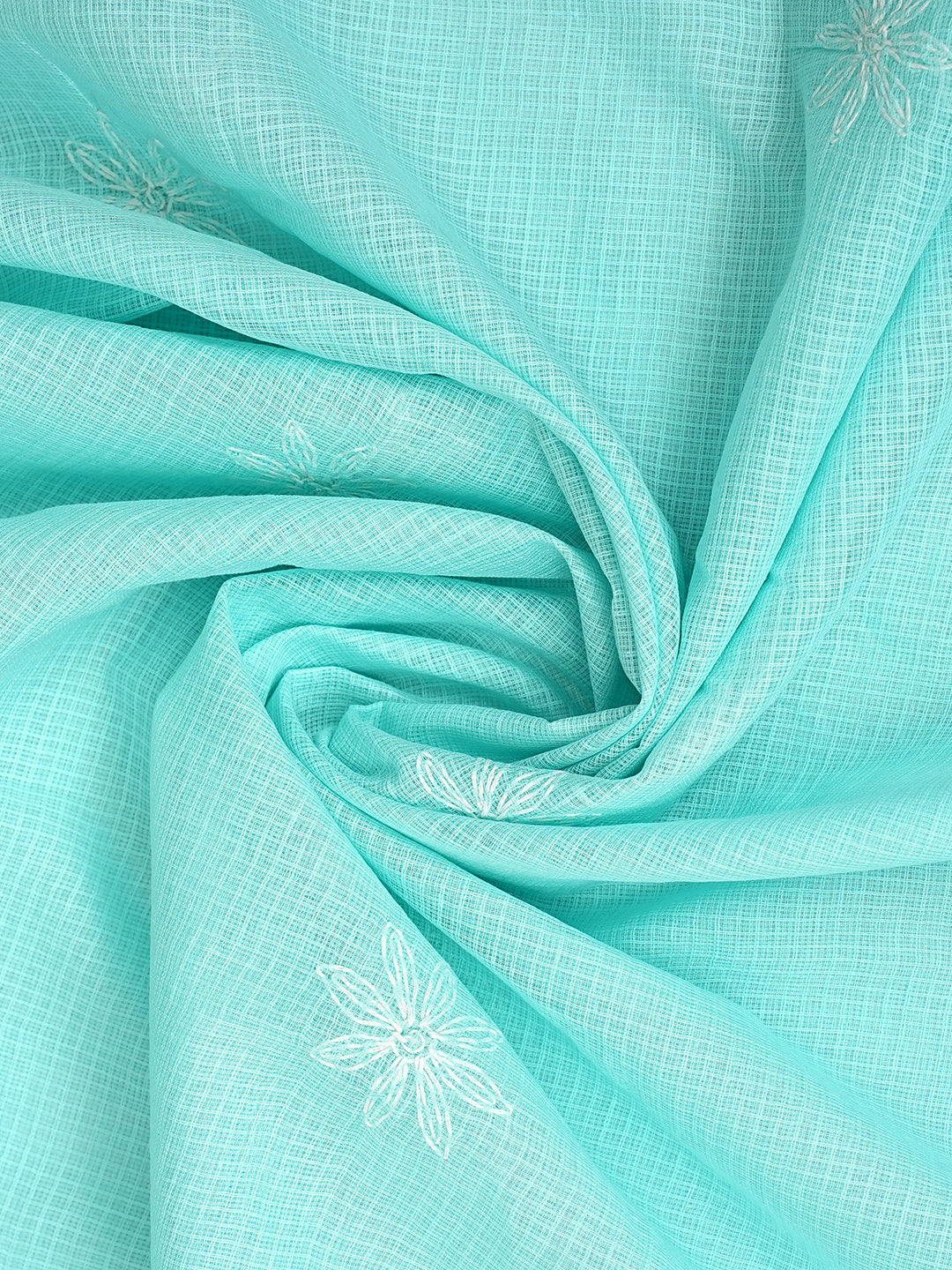 Ada Hand Embroidered Ice Blue Kota Lucknowi Chikankari Unstitched Kurta Dupatta Set 01A923416