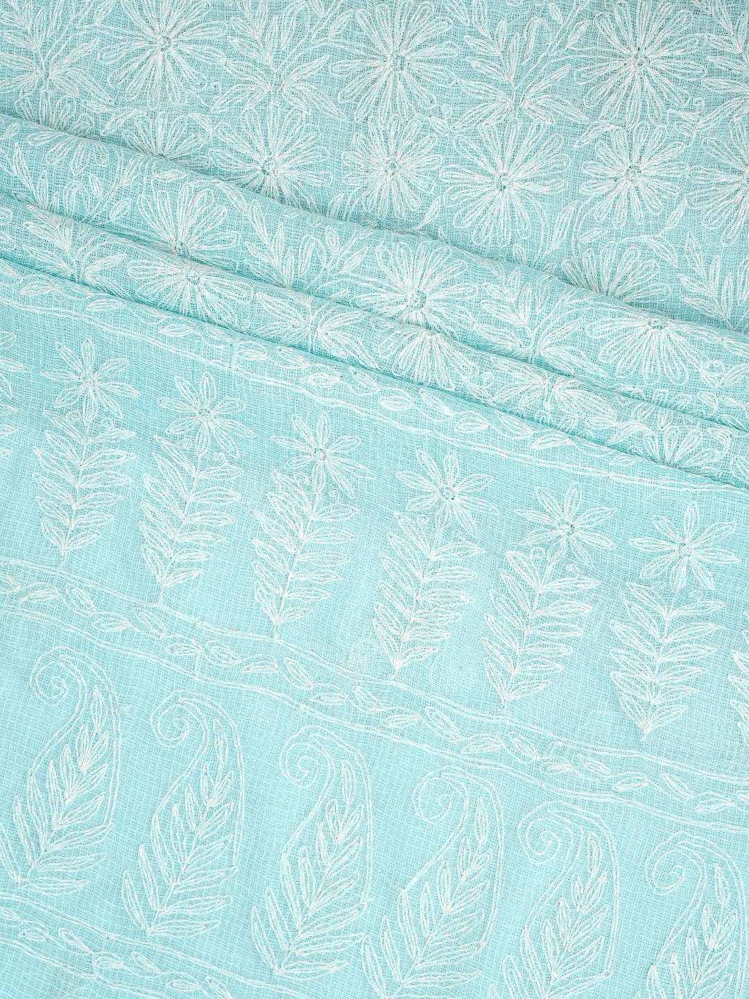 Ada Hand Embroidered Ice Blue Kota Lucknowi Chikankari Unstitched Kurta Dupatta Set 01A923416