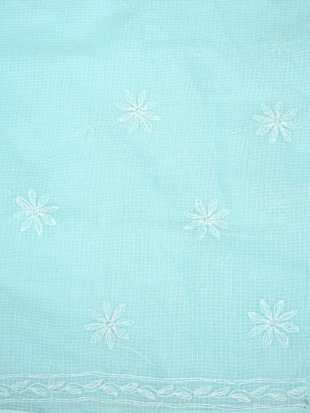 Ada Hand Embroidered Ice Blue Kota Lucknowi Chikankari Unstitched Kurta Dupatta Set 01A923416