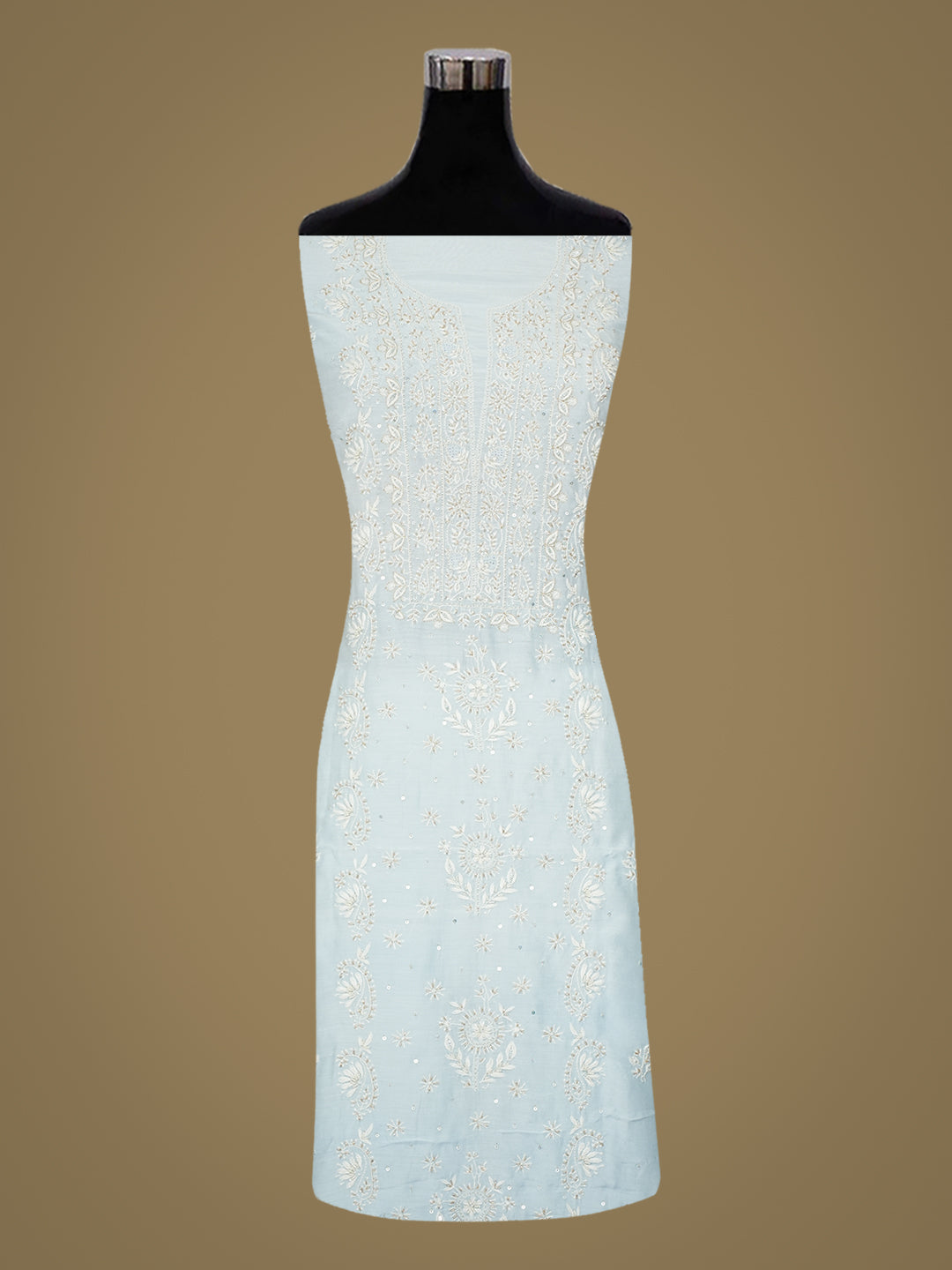 Ada Hand Embroidered Ice Blue Maslin Lucknowi Chikankari Unstitched Suit Set With Cutdana Work 01A426531