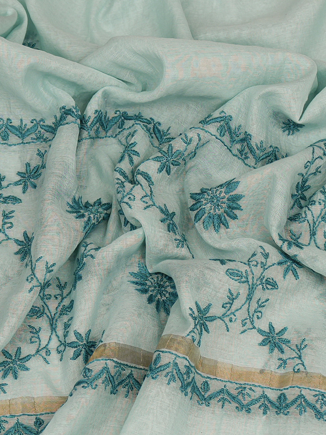Ada Hand Embroidered Ice Green Chanderi Lucknowi Chikankari Dupatta 07A500617