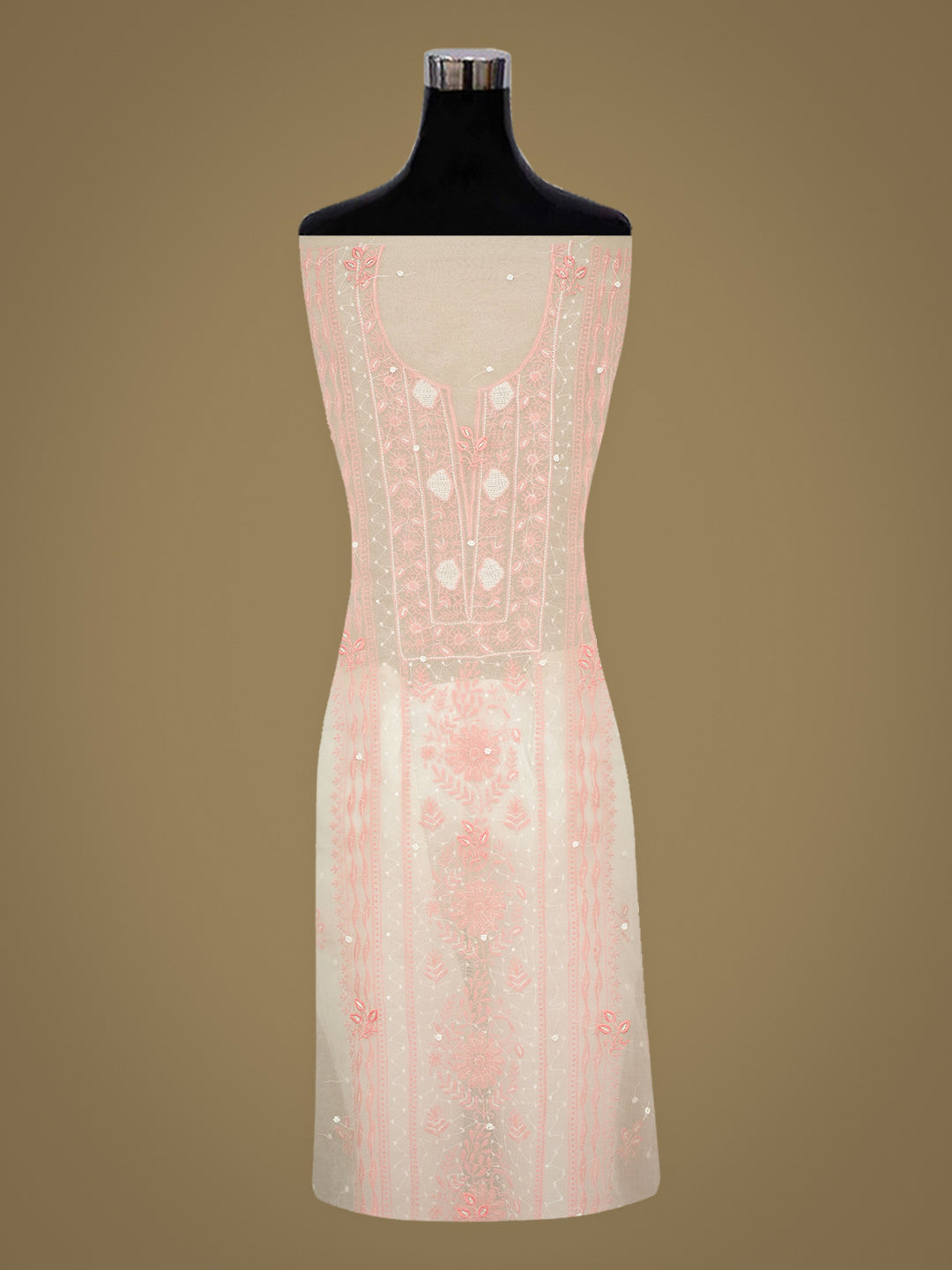Ada Hand Embroidered White  Ivory Cream Organza Lucknowi Chikankari Unstitched Kurta Dupatta Set With Cutdana Work 01A997401