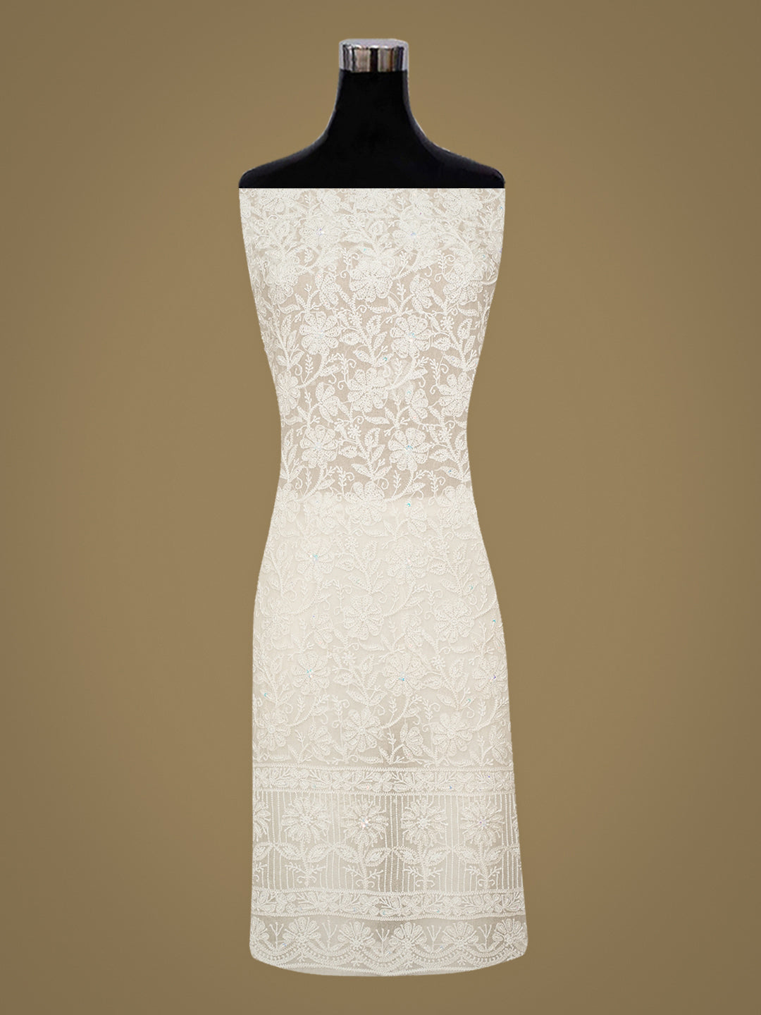 Ada Hand Embroidered Ivory Cream Organza Lucknowi Chikankari Unstitched Kurta Dupatta Set With Sequinned Work 01A703952