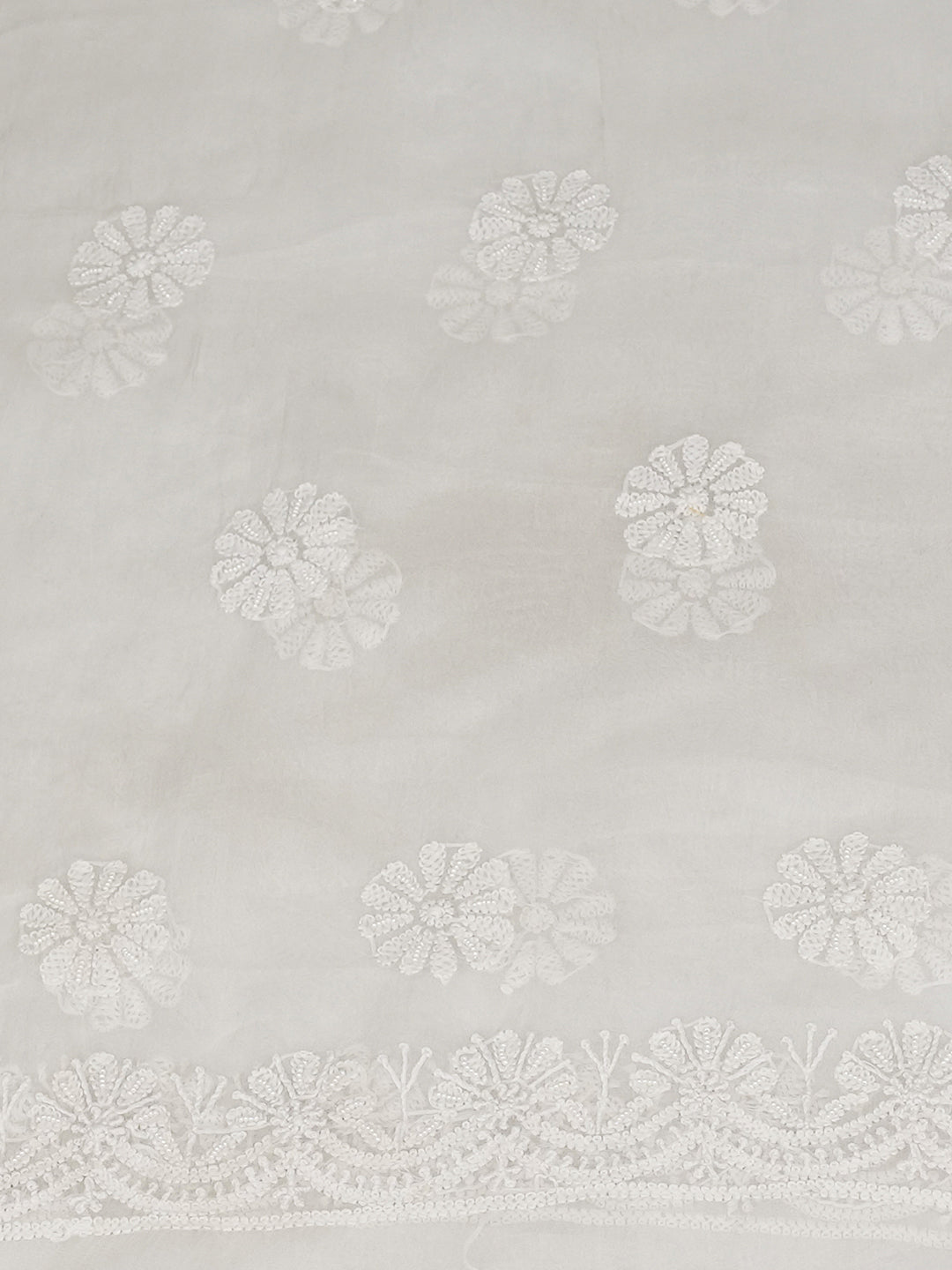 Ada Hand Embroidered Ivory Cream Organza Lucknowi Chikankari Unstitched Kurta Dupatta Set With Sequinned Work 01A703952