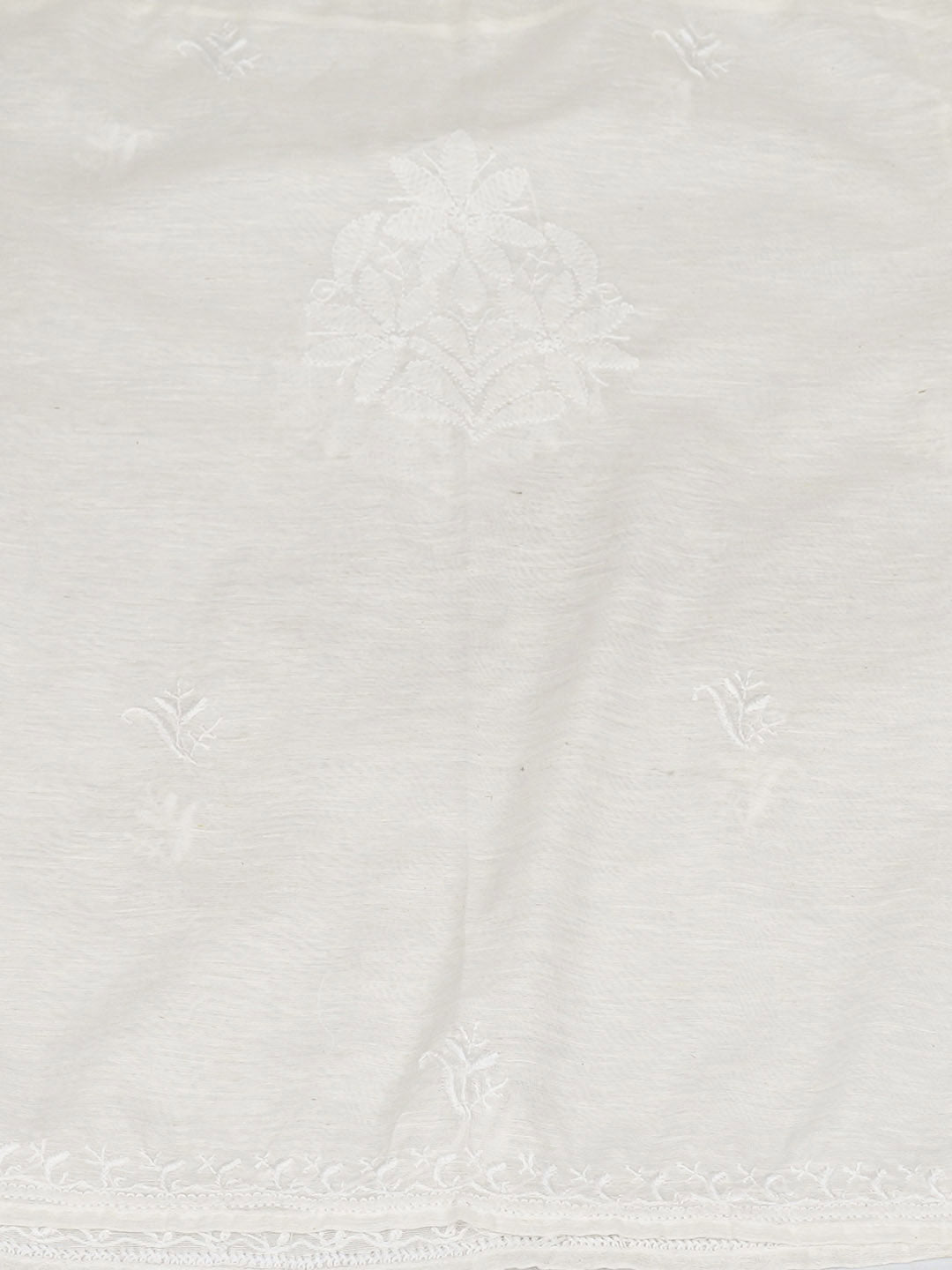 Ada Hand Embroidered Ivory White Khadi Chanderi Lucknowi Chikankari Semi-Stitched Kurta Dupatta Set 01A896627