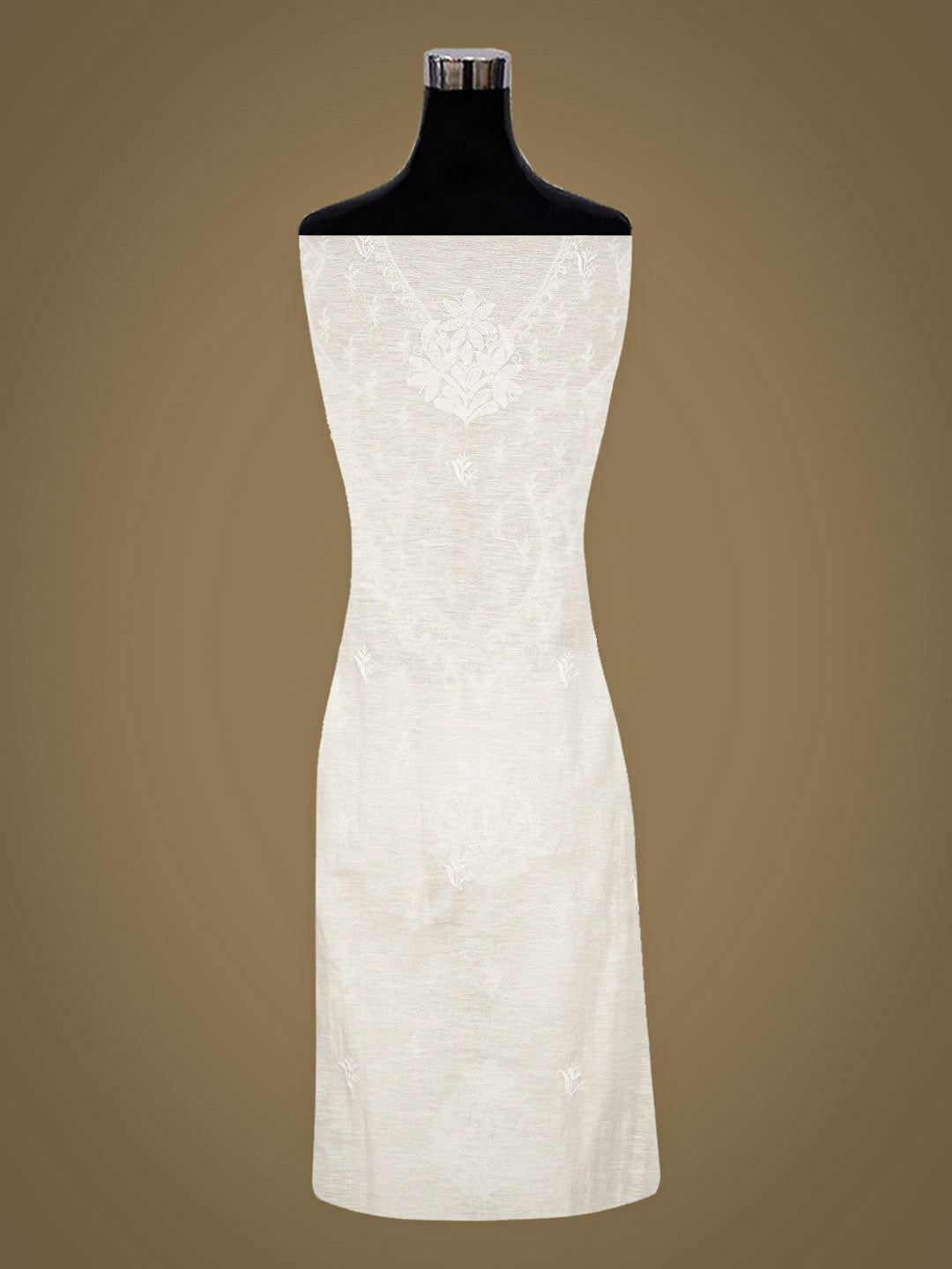Ada Hand Embroidered Ivory White Khadi Chanderi Lucknowi Chikankari Semi-Stitched Kurta Dupatta Set 01A896627